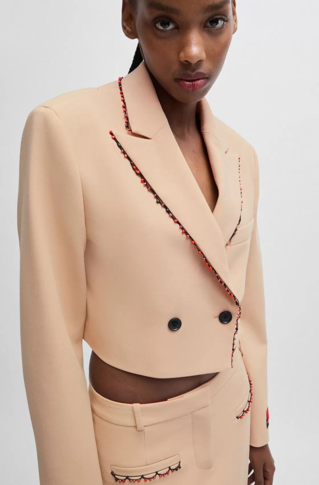 HUGO BOSS HUGO X Les Benjamins Regular-fit Cropped Jacket With Beaded Trim Light Beige Fashion