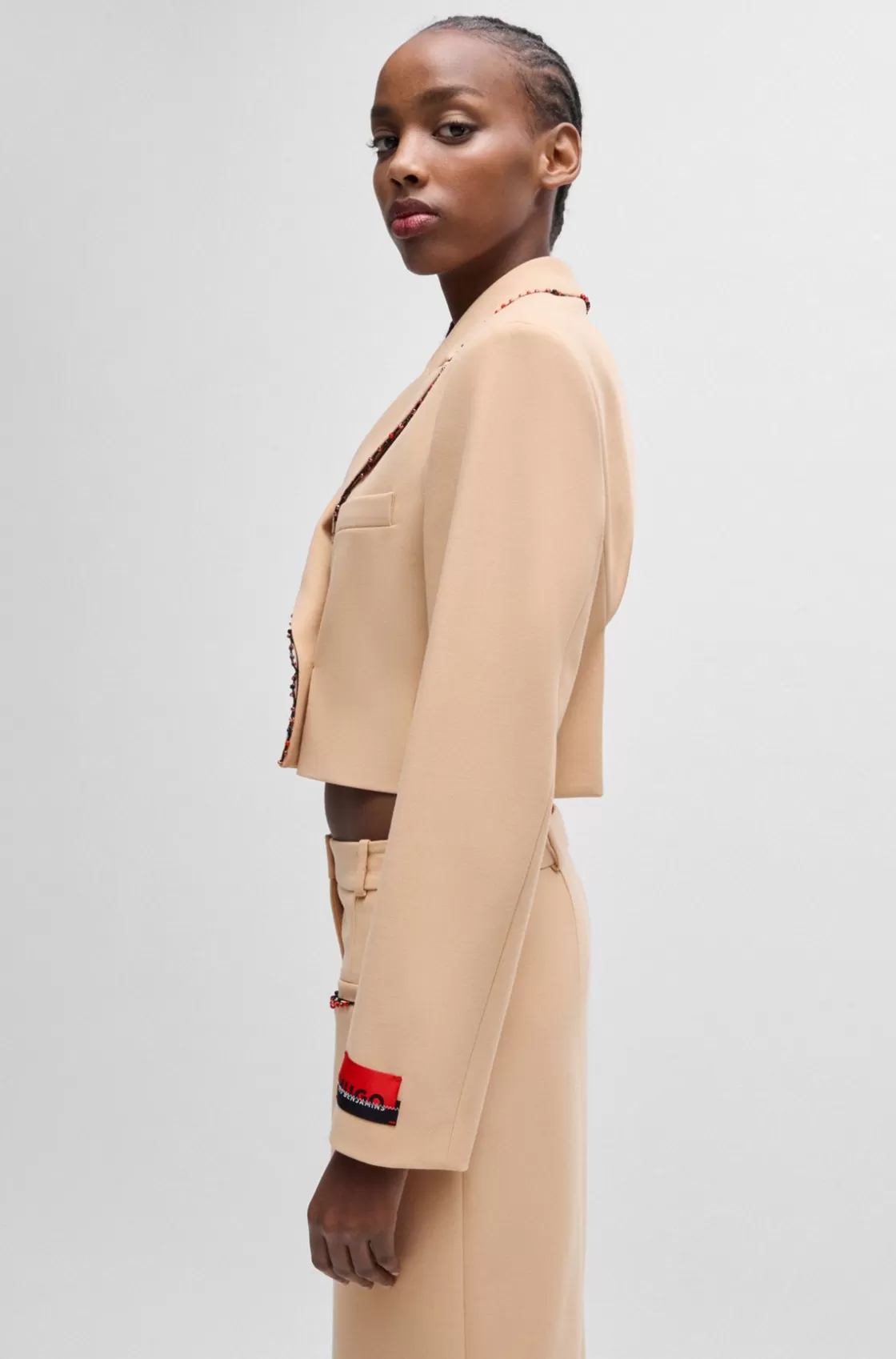 HUGO BOSS HUGO X Les Benjamins Regular-fit Cropped Jacket With Beaded Trim Light Beige Fashion