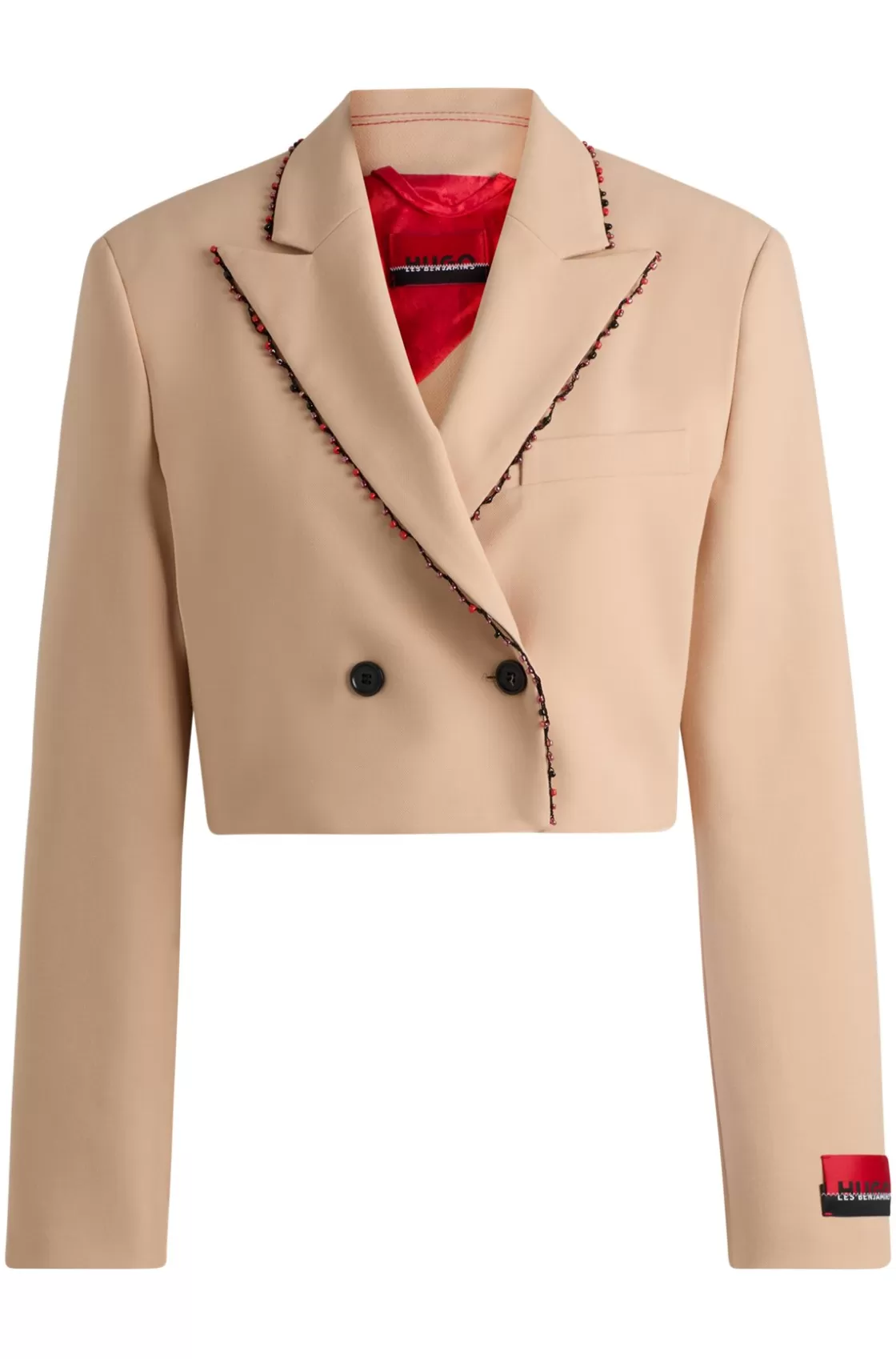 HUGO BOSS HUGO X Les Benjamins Regular-fit Cropped Jacket With Beaded Trim Light Beige Fashion