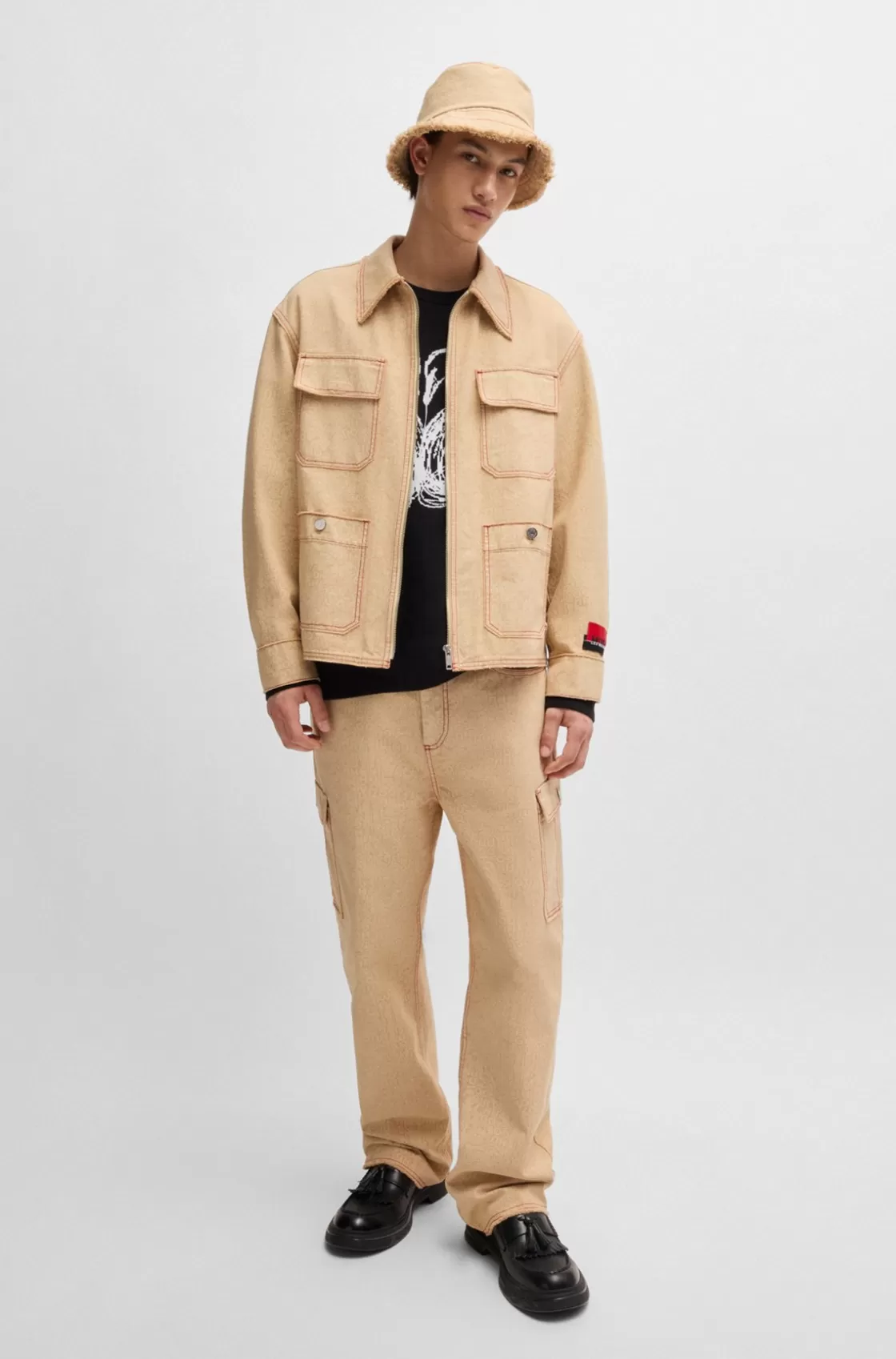 HUGO BOSS HUGO X Les Benjamins Relaxed-fit Jacket With All-over Print Brown Hot