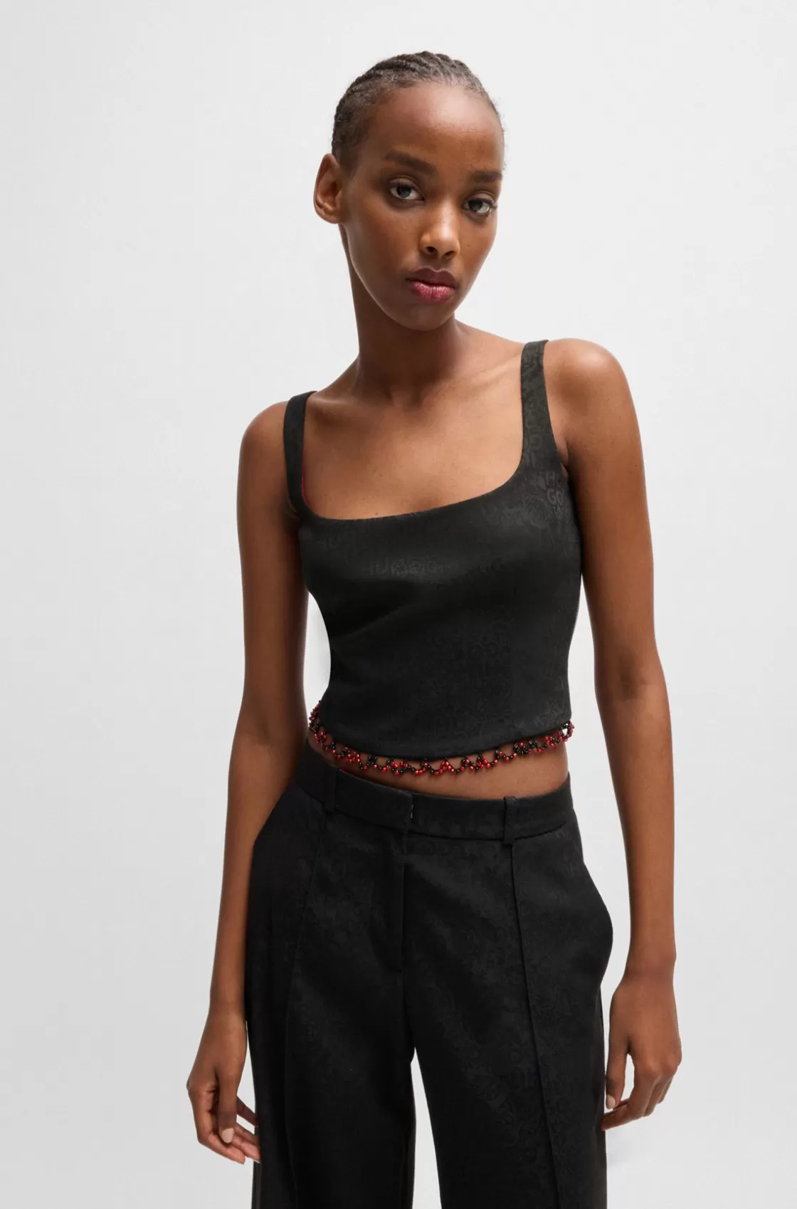 HUGO BOSS HUGO X Les Benjamins Sleeveless Top With Beaded Trim Patterned Clearance