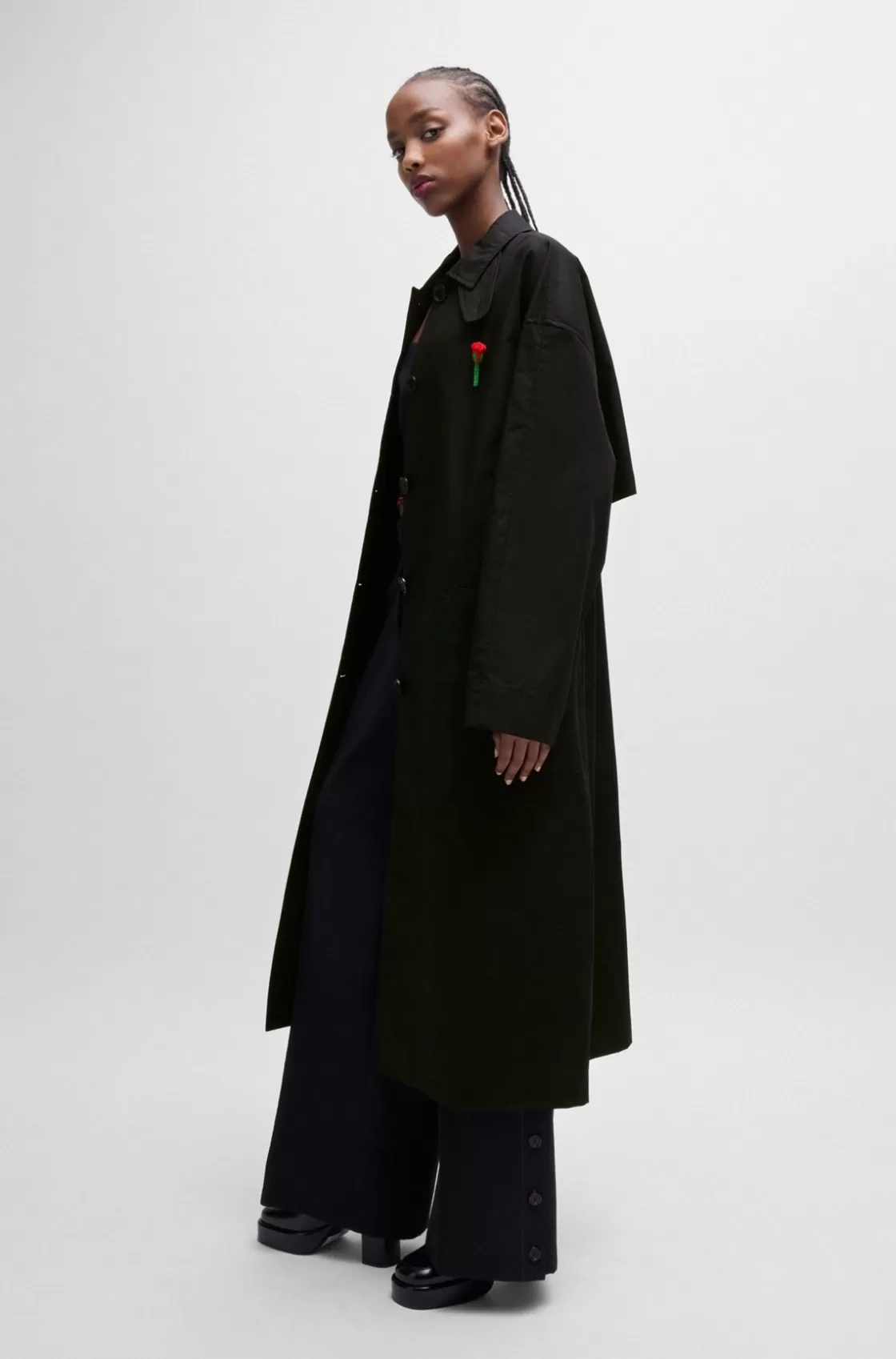 HUGO BOSS HUGO X Les Benjamins Trench Coat With Beaded Rose Brooch Black Online