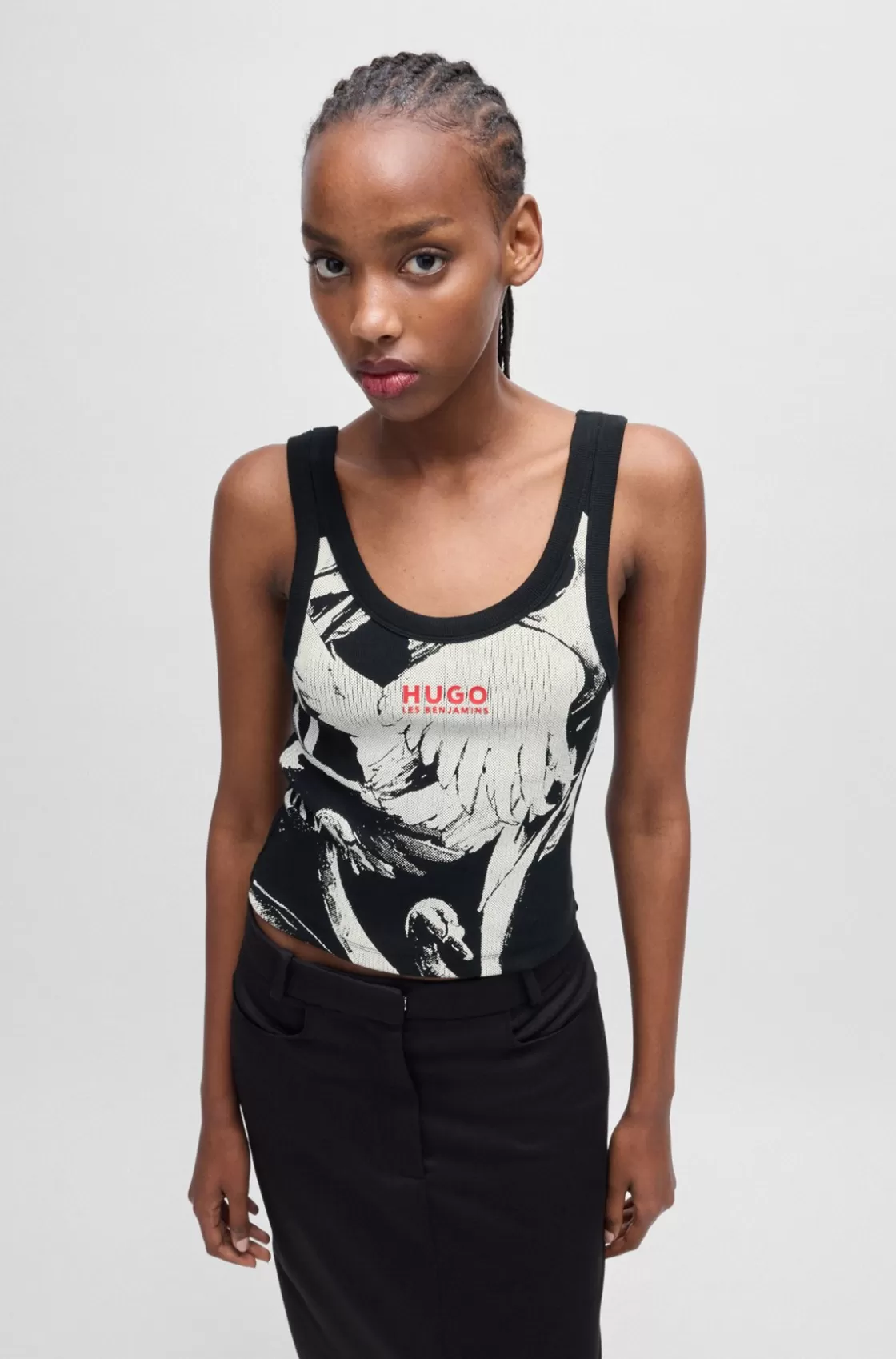 HUGO BOSS HUGO X Les Benjamins Vest In Stretch Cotton With Swan Print Black Flash Sale