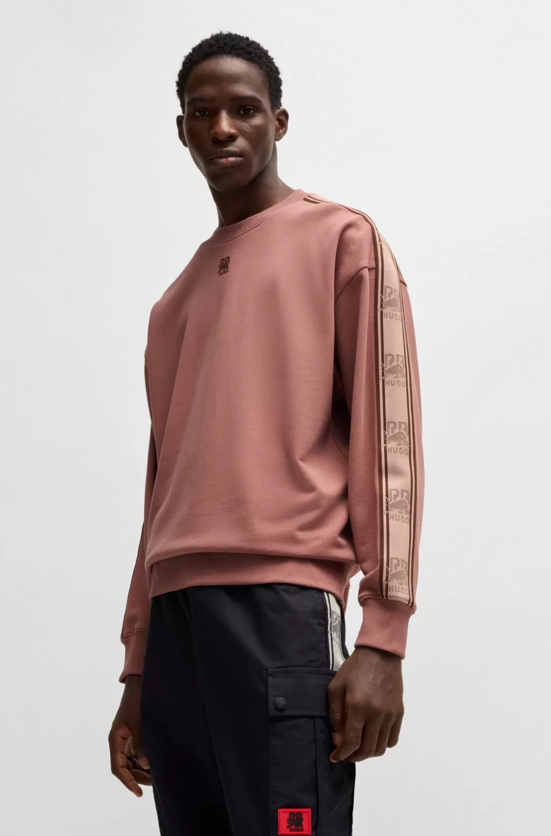 HUGO BOSS HUGO X RB Cotton-terry Sweatshirt With Branded Tape light pink Online