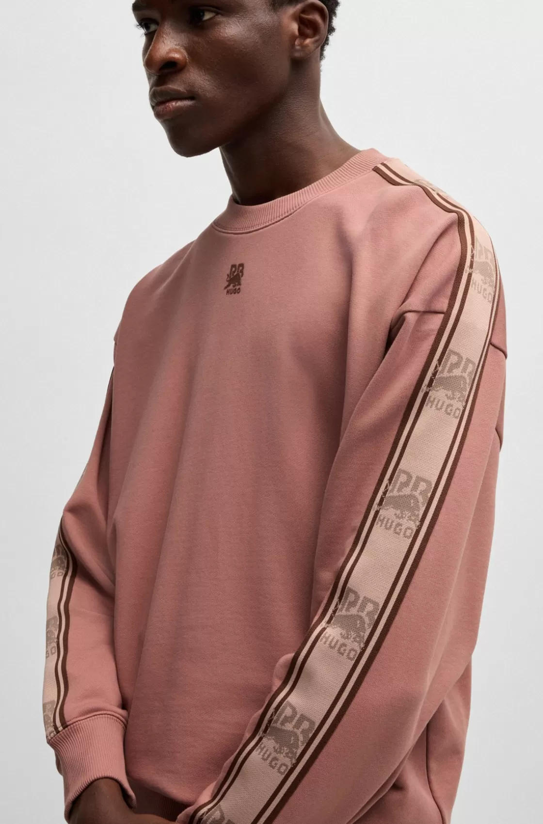 HUGO BOSS HUGO X RB Cotton-terry Sweatshirt With Branded Tape light pink Online