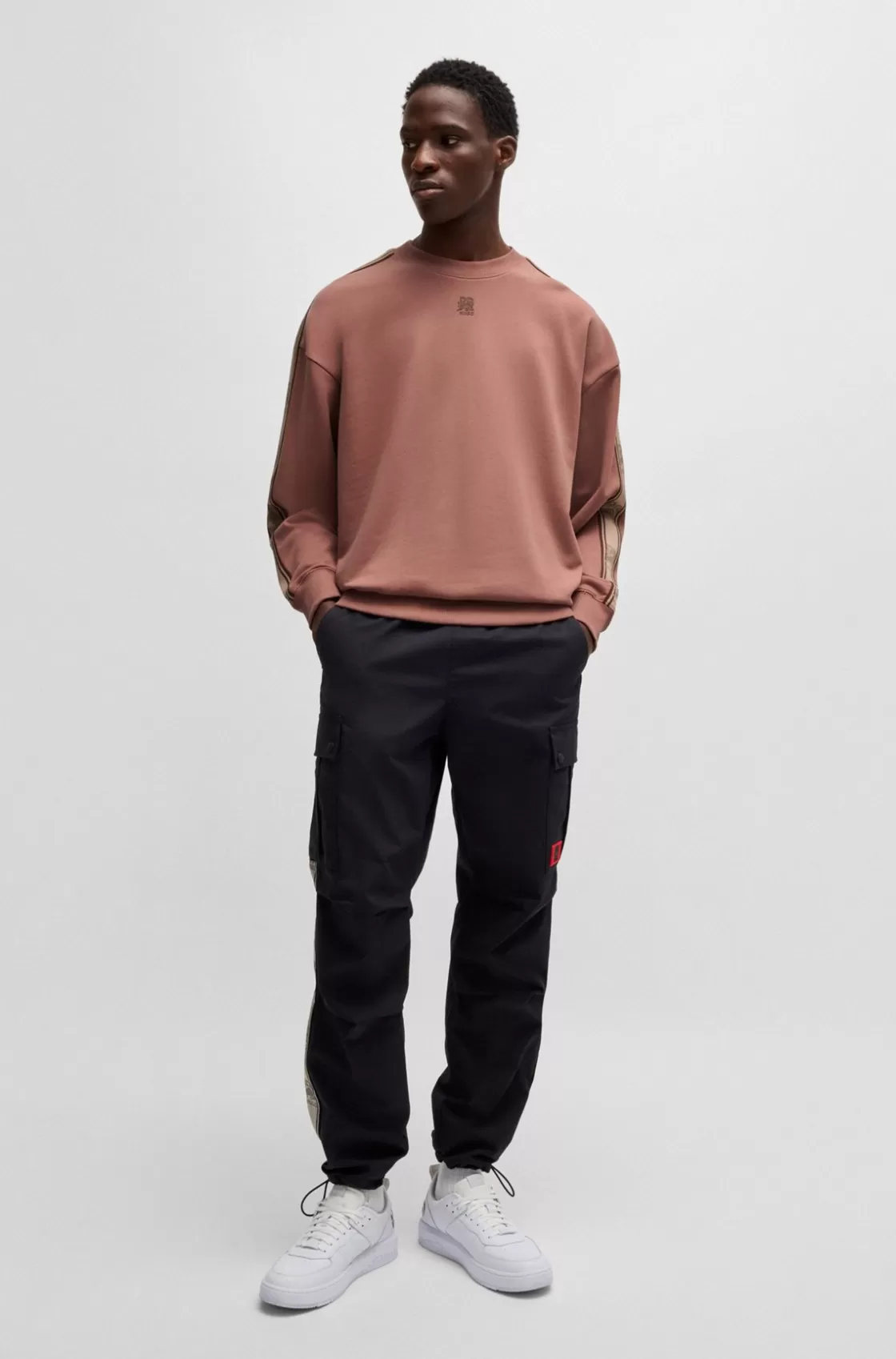 HUGO BOSS HUGO X RB Cotton-terry Sweatshirt With Branded Tape light pink Online