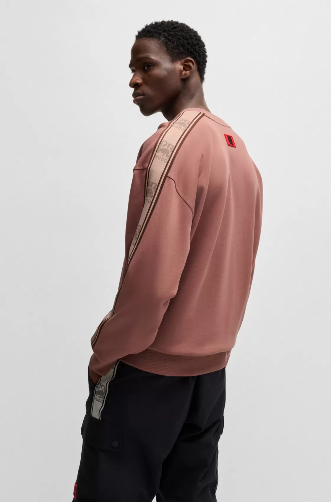 HUGO BOSS HUGO X RB Cotton-terry Sweatshirt With Branded Tape light pink Online