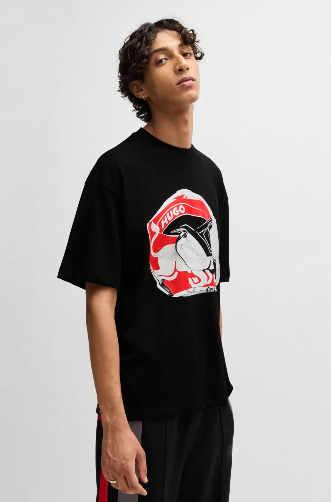 HUGO BOSS HUGO X RB Oversize-fit Cotton T-shirt With Racing Print Black Discount