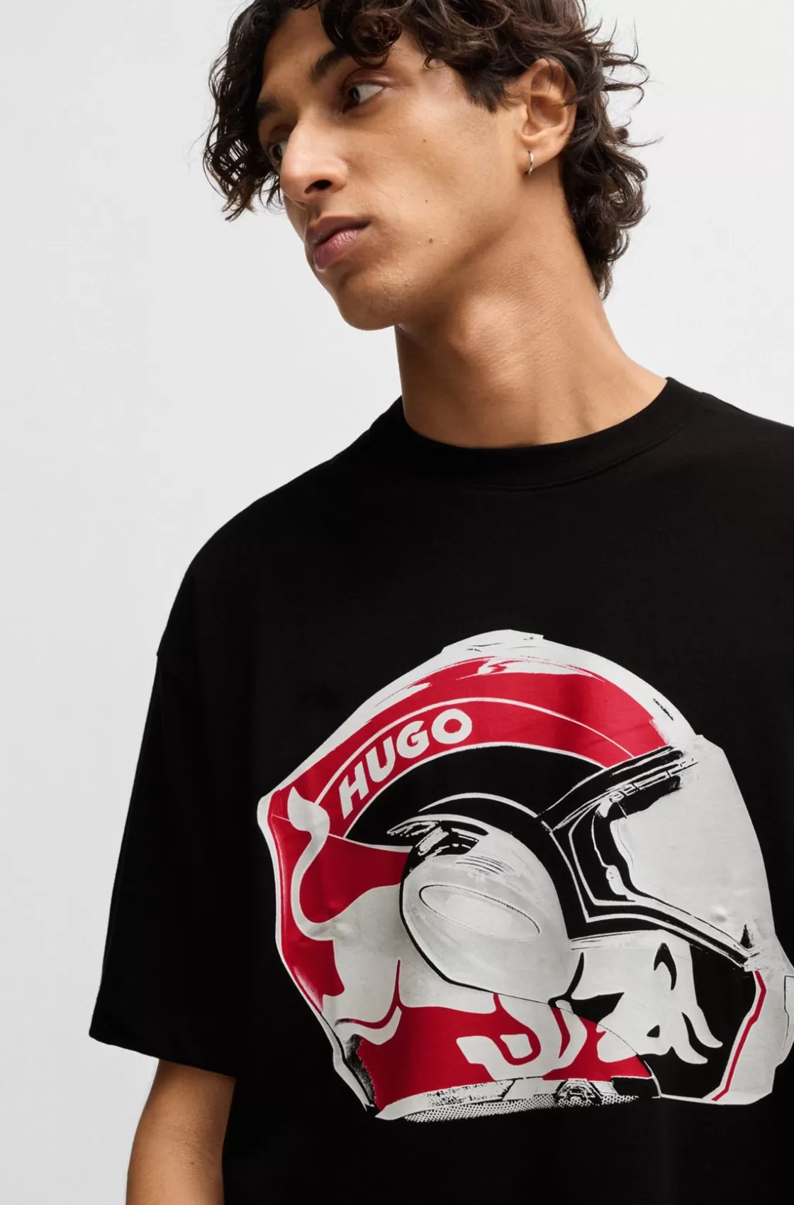 HUGO BOSS HUGO X RB Oversize-fit Cotton T-shirt With Racing Print Black Discount