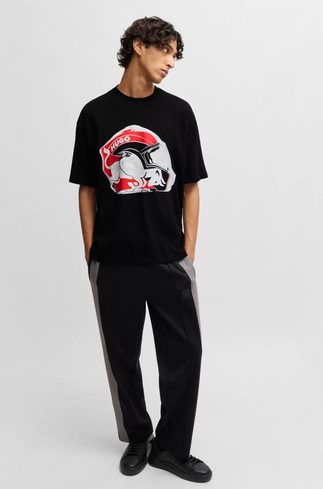 HUGO BOSS HUGO X RB Oversize-fit Cotton T-shirt With Racing Print Black Discount