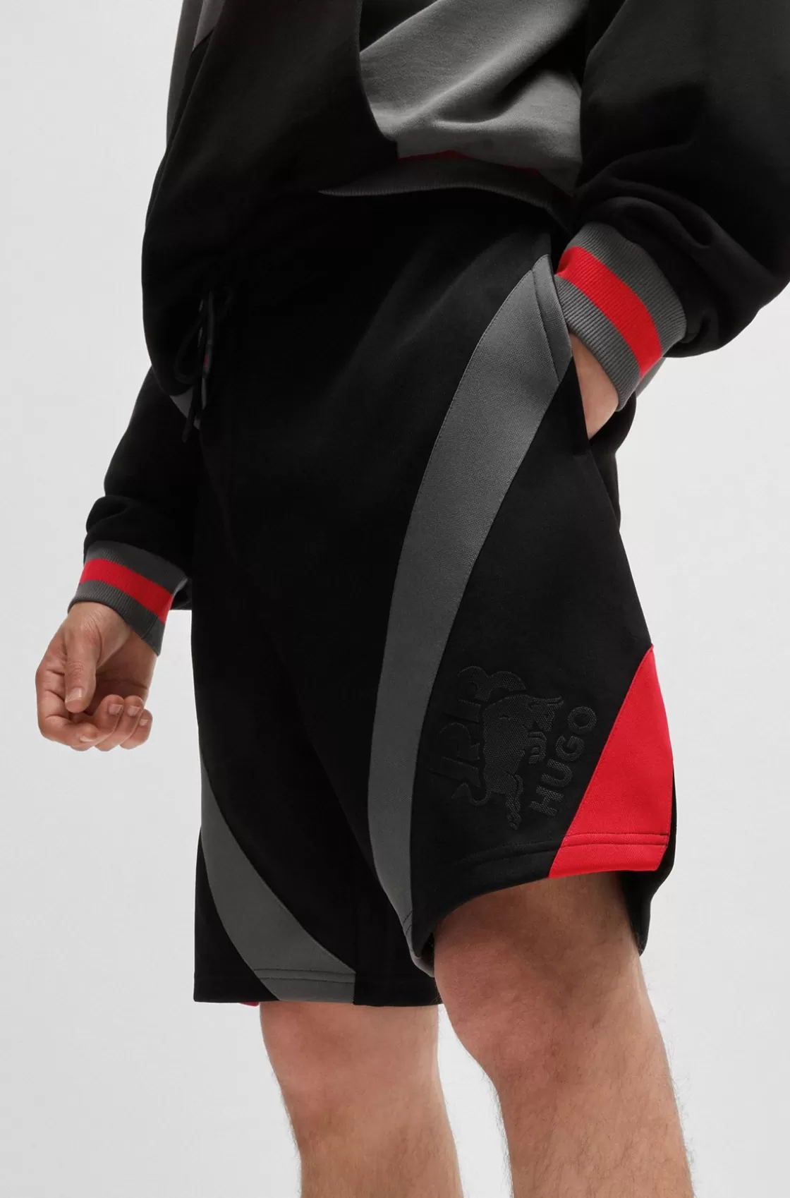 HUGO BOSS HUGO X RB Oversize-fit Shorts With Signature Bull Motif Black Best Sale