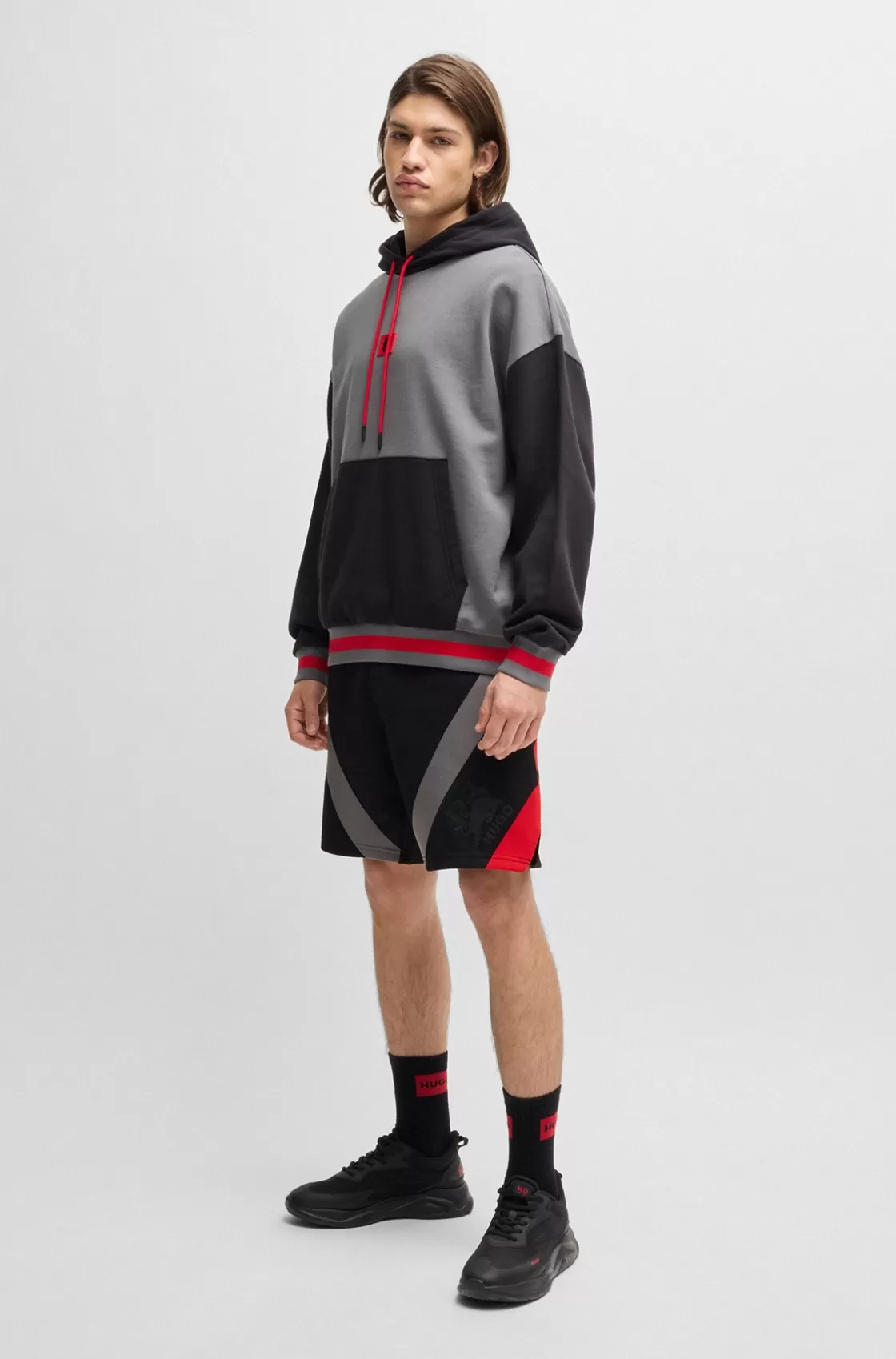 HUGO BOSS HUGO X RB Oversize-fit Shorts With Signature Bull Motif Black Best Sale