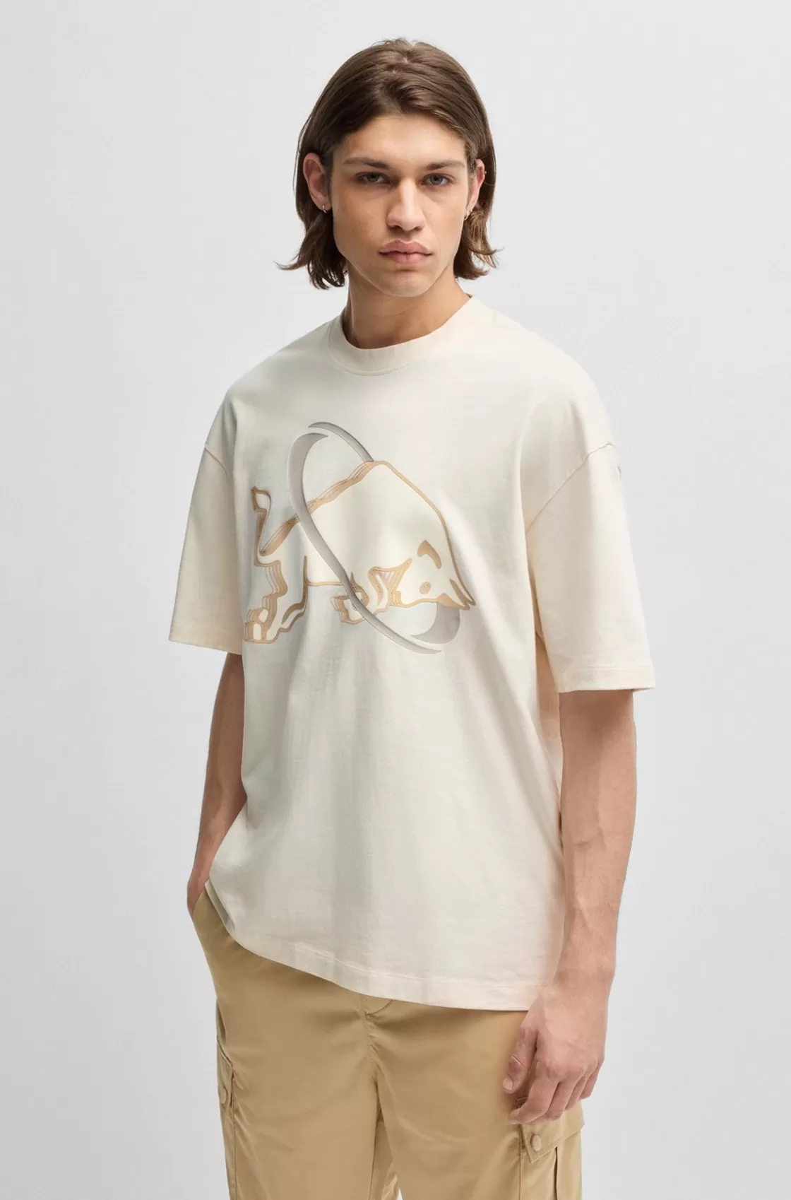 HUGO BOSS HUGO X RB Oversize-fit T-shirt With Signature Bull Motif White Outlet