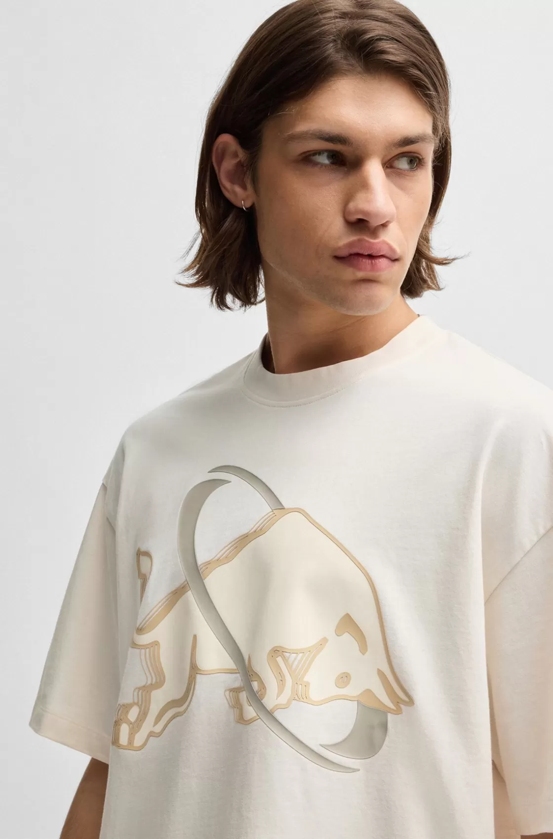 HUGO BOSS HUGO X RB Oversize-fit T-shirt With Signature Bull Motif White Outlet