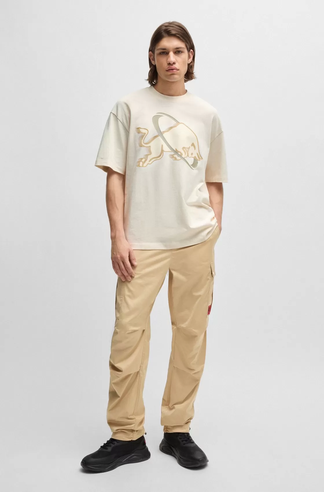 HUGO BOSS HUGO X RB Oversize-fit T-shirt With Signature Bull Motif White Outlet