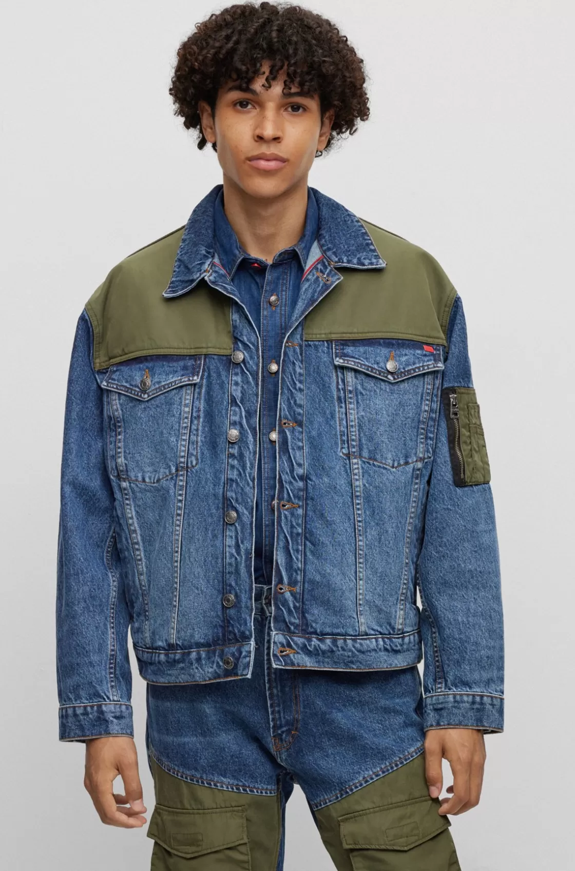 HUGO BOSS Hybrid Relaxed-fit Jacket In Blue Rigid Denim Dark Blue Online