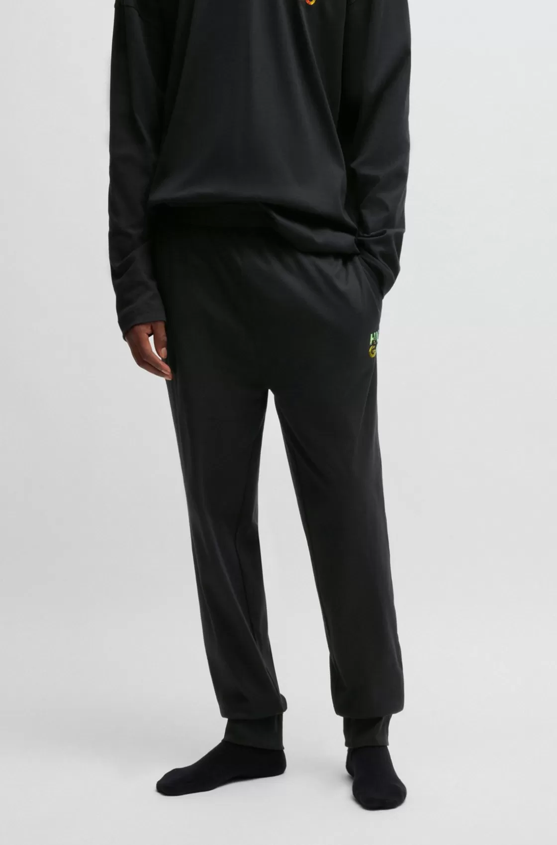 HUGO BOSS Interlock-cotton Pajama Bottoms With Iridescent Logo Black Sale