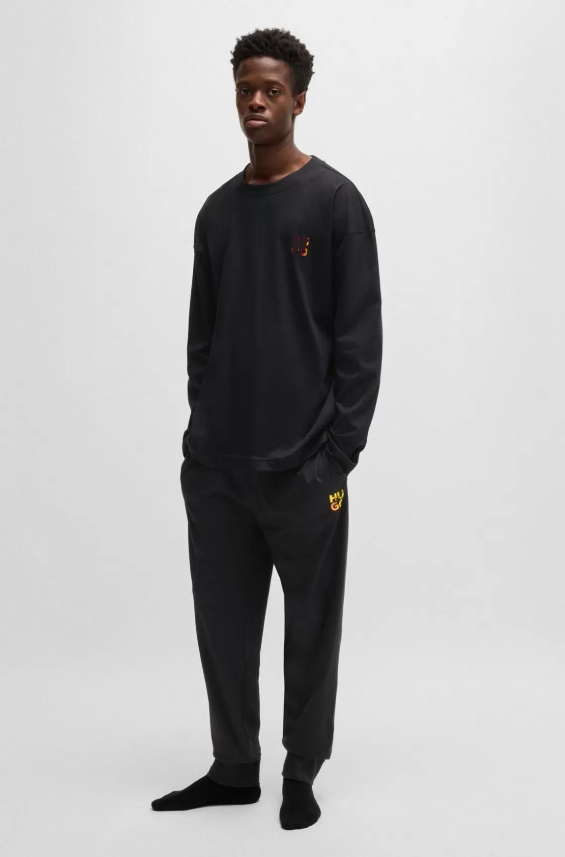 HUGO BOSS Interlock-cotton Pajama Bottoms With Iridescent Logo Black Sale