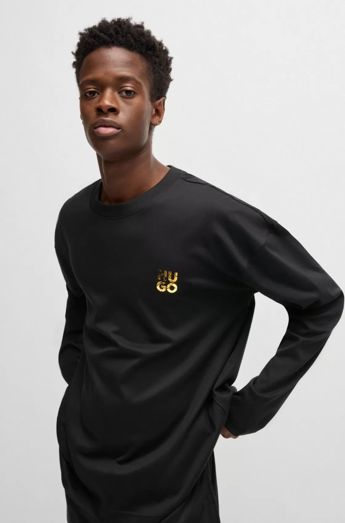 HUGO BOSS Interlock-cotton Pajama Top With Iridescent Logo Black Online