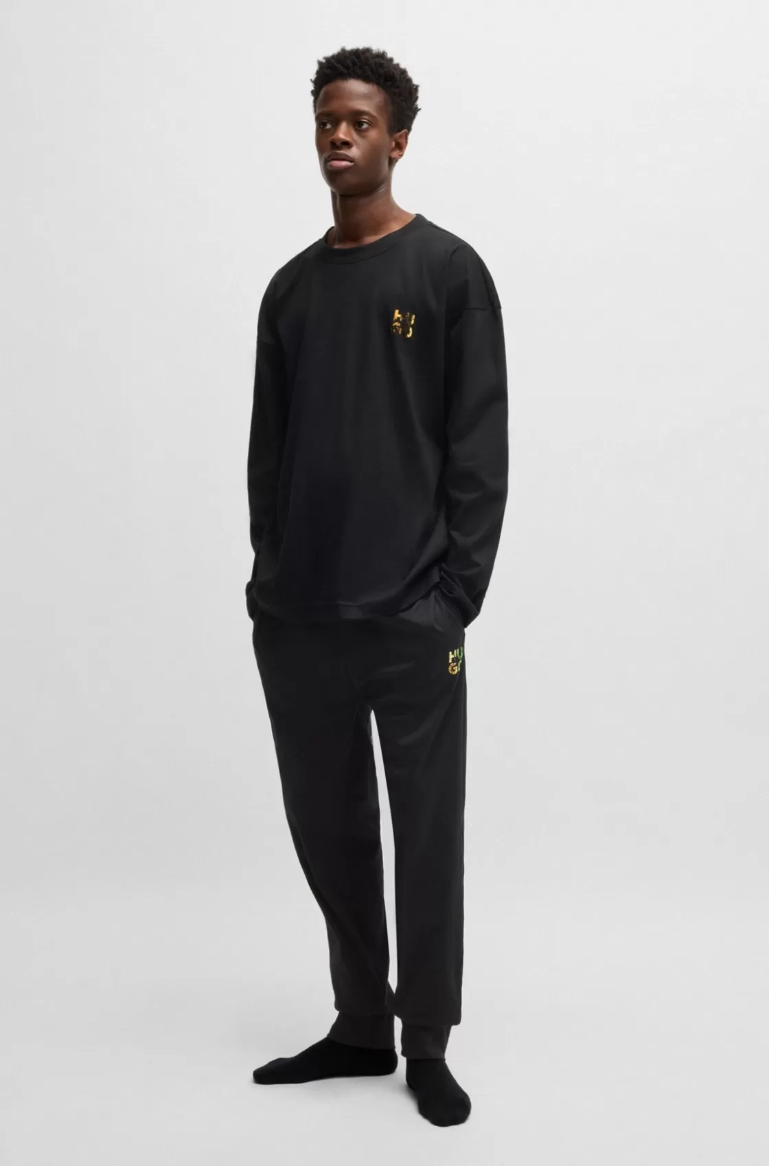 HUGO BOSS Interlock-cotton Pajama Top With Iridescent Logo Black Online