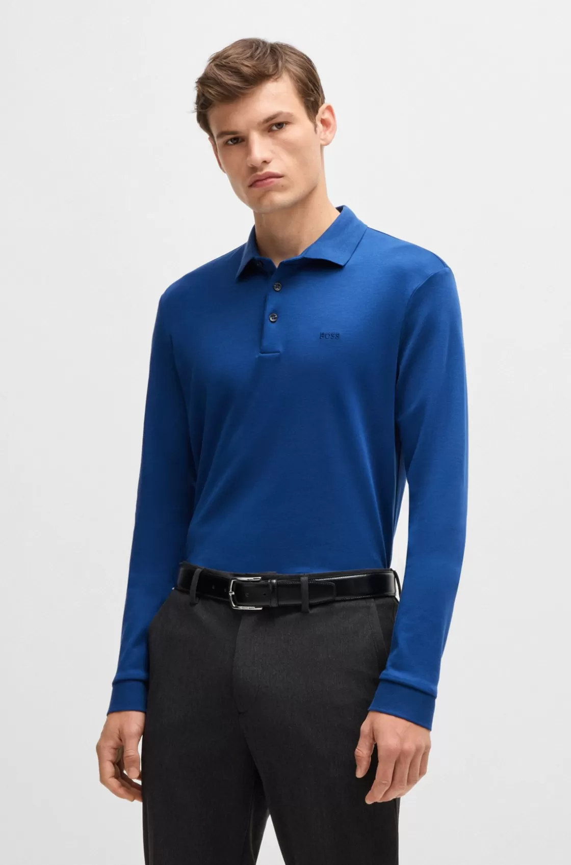HUGO BOSS Interlock-cotton Polo Shirt With Embroidered Logo Light Blue Fashion