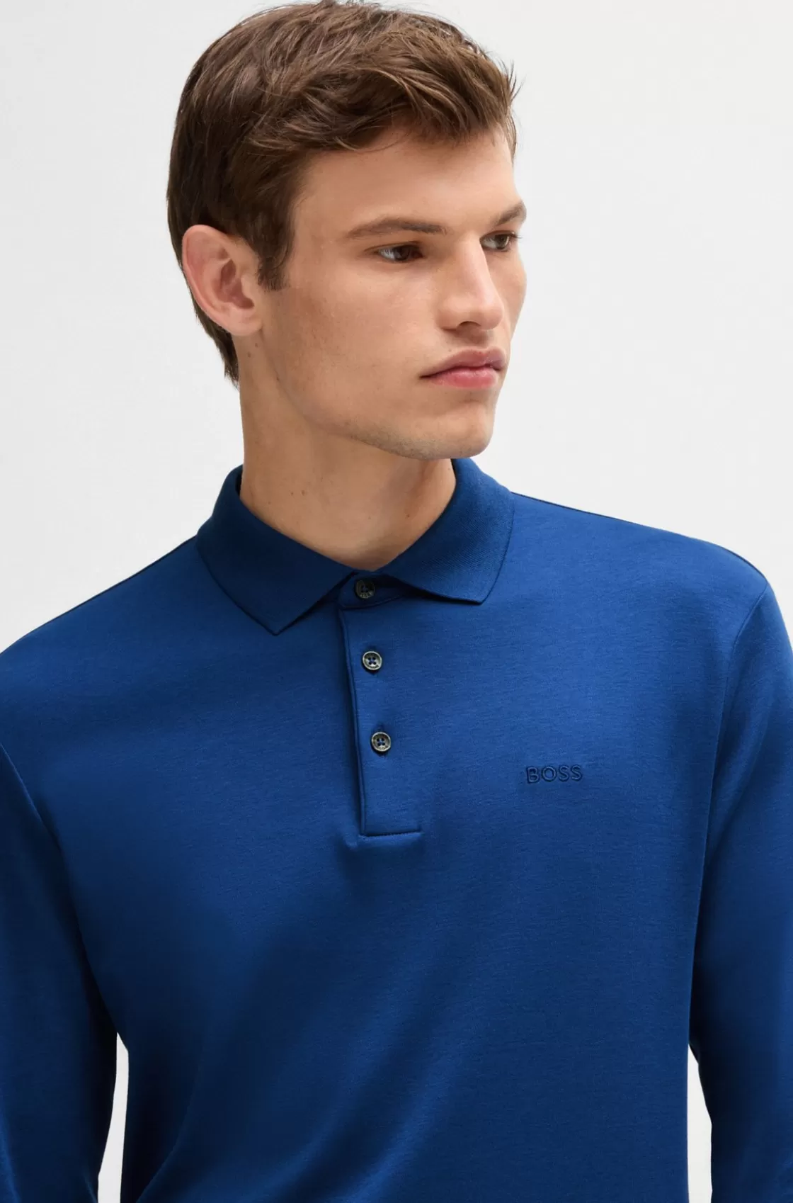 HUGO BOSS Interlock-cotton Polo Shirt With Embroidered Logo Light Blue Fashion