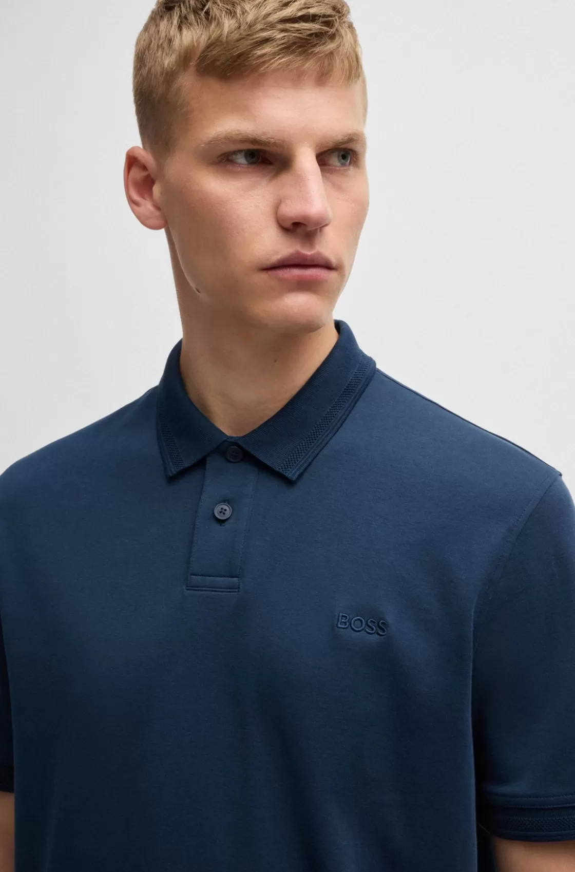 HUGO BOSS Interlock-cotton Polo Shirt With Logo Print Light Blue Best Sale