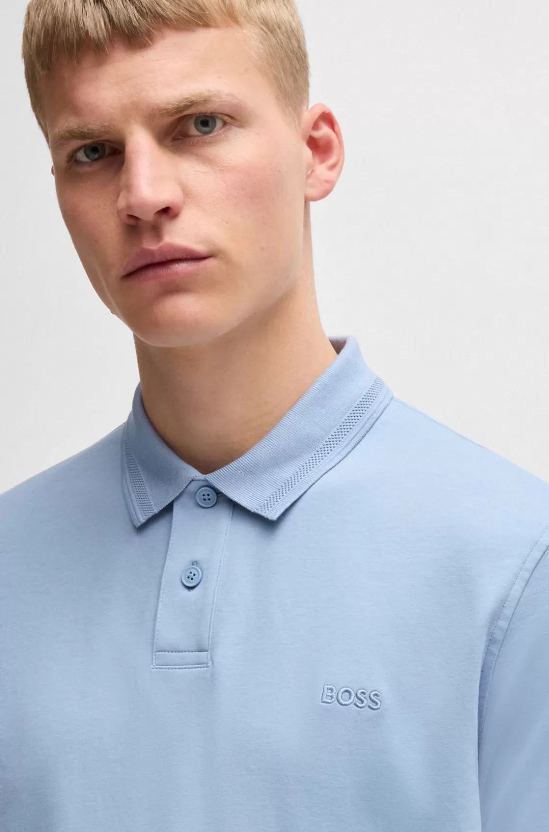 HUGO BOSS Interlock-cotton Polo Shirt With Logo Print Light Blue Outlet