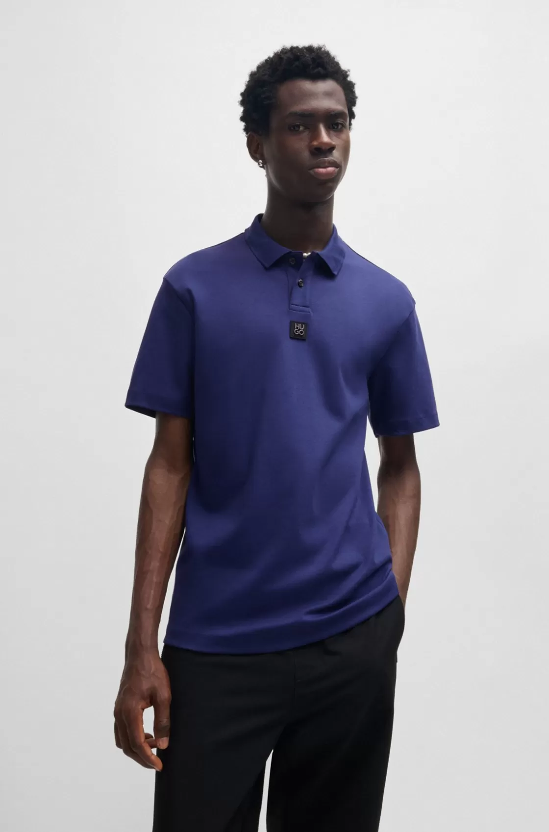 HUGO BOSS Interlock-cotton Polo Shirt With Stacked Logo Dark Blue Cheap