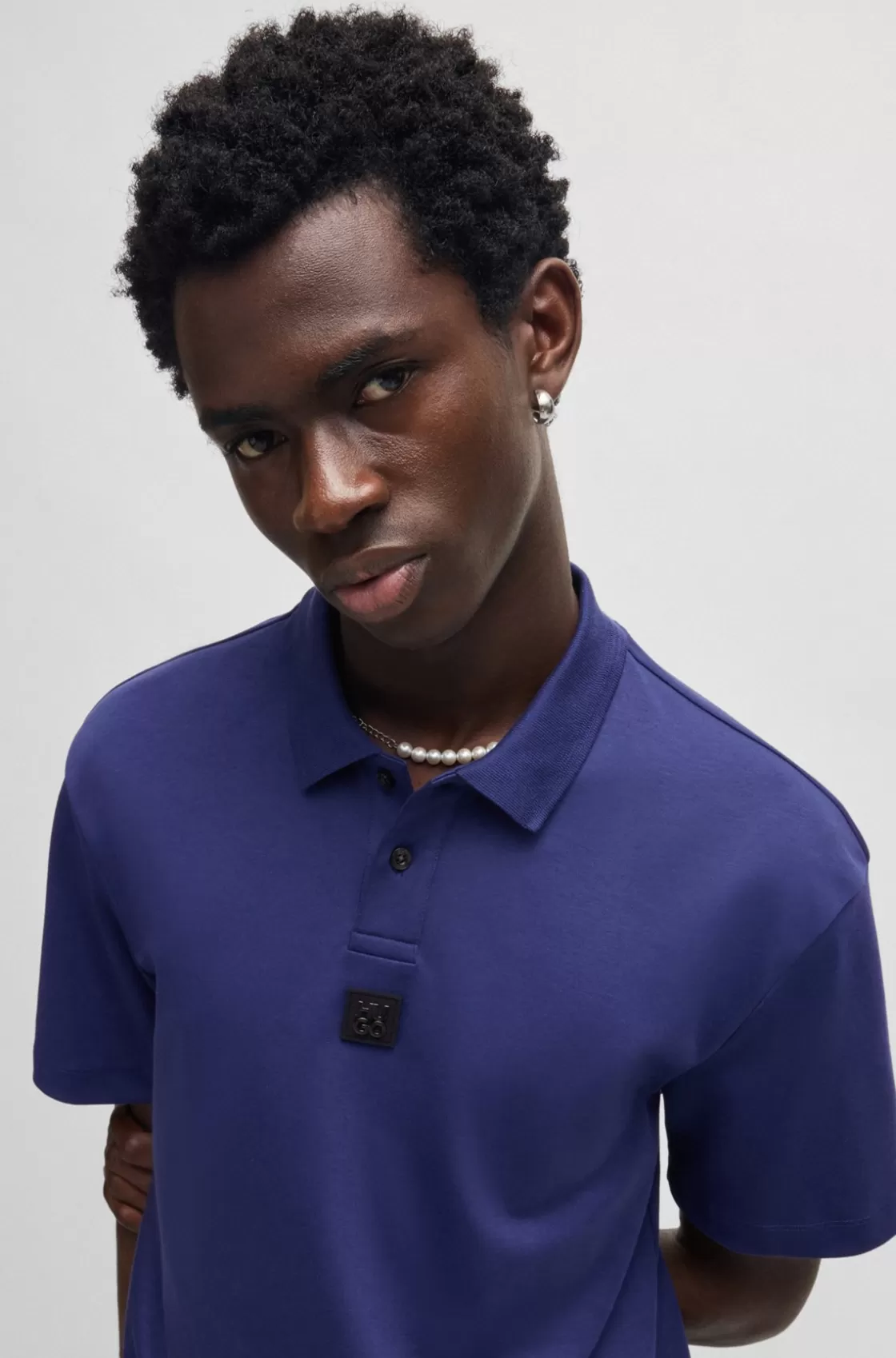 HUGO BOSS Interlock-cotton Polo Shirt With Stacked Logo Dark Blue Cheap