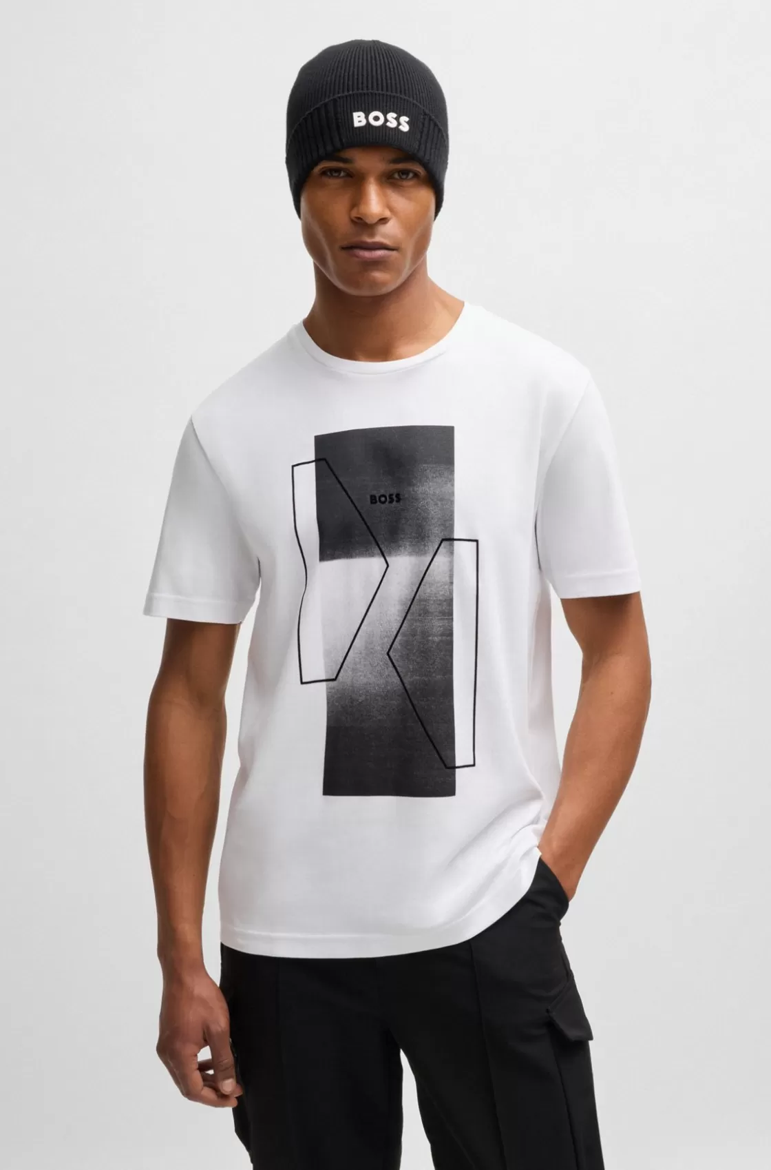 HUGO BOSS Interlock-cotton Regular-fit T-shirt With Seasonal Artwork White New