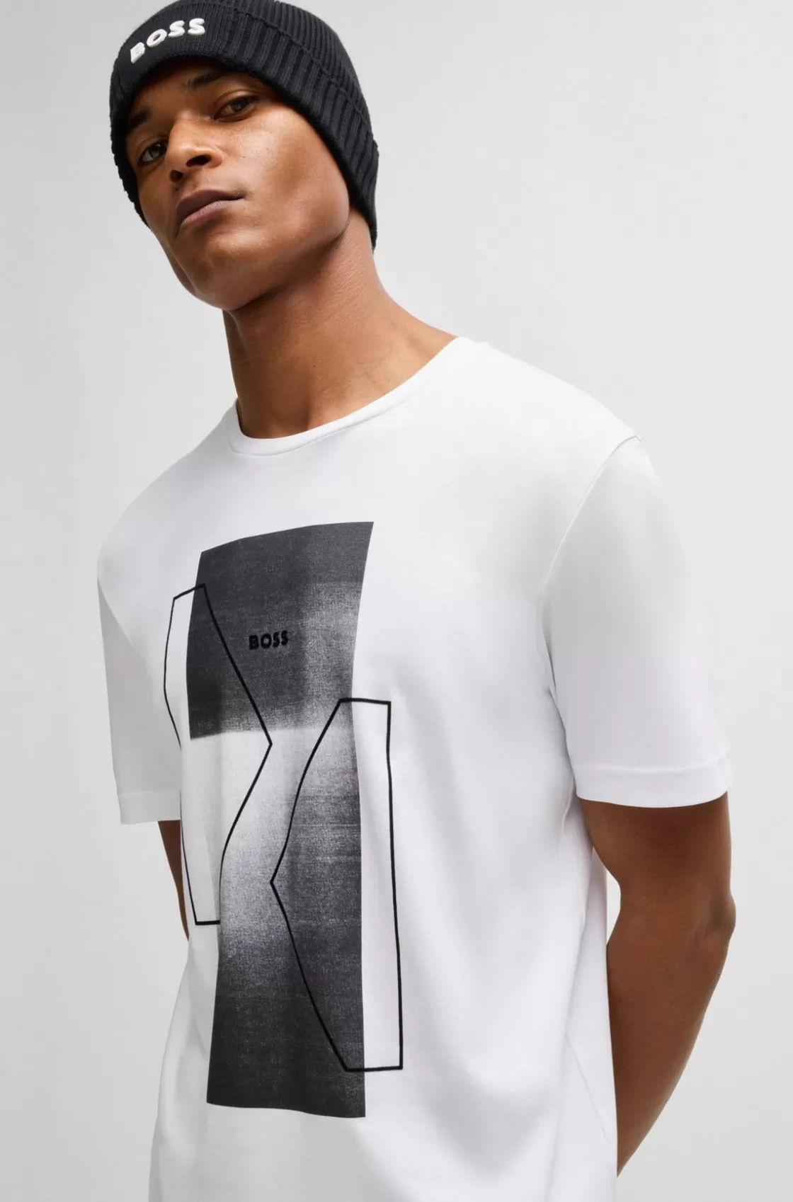 HUGO BOSS Interlock-cotton Regular-fit T-shirt With Seasonal Artwork White New