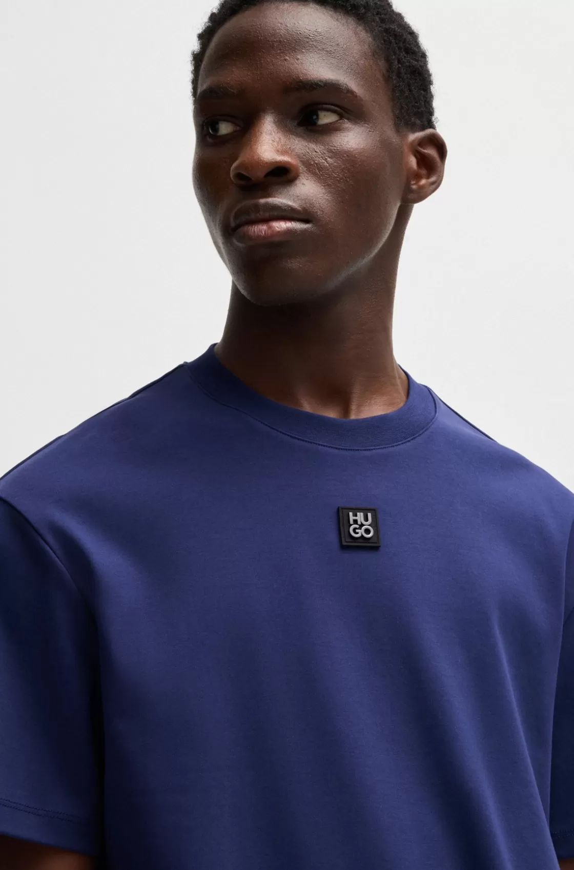 HUGO BOSS Interlock-cotton Regular-fit T-shirt With Stacked Logo Dark Blue Sale