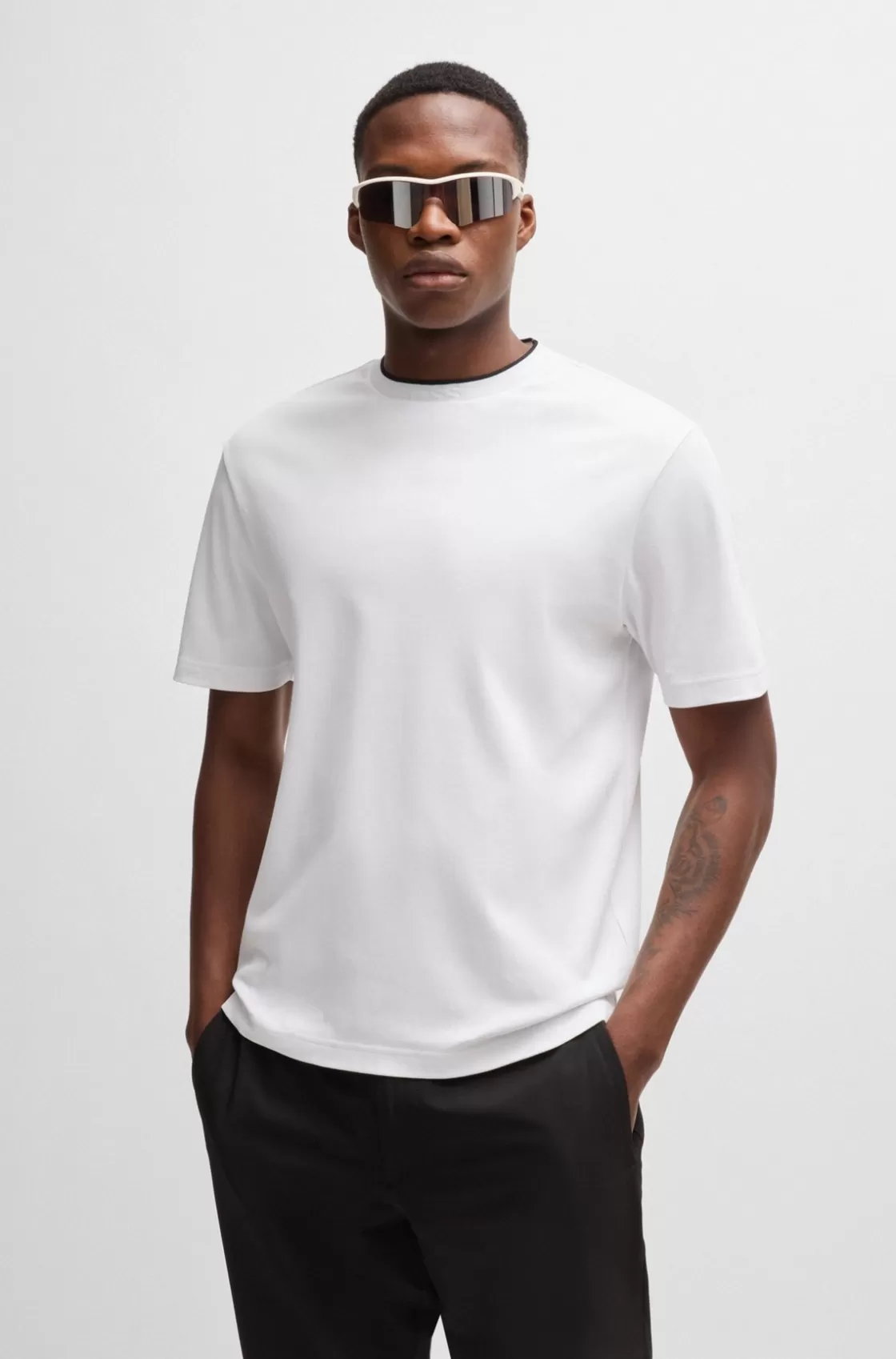 HUGO BOSS Interlock-cotton Relaxed-fit T-shirt With Logo Collar White Flash Sale