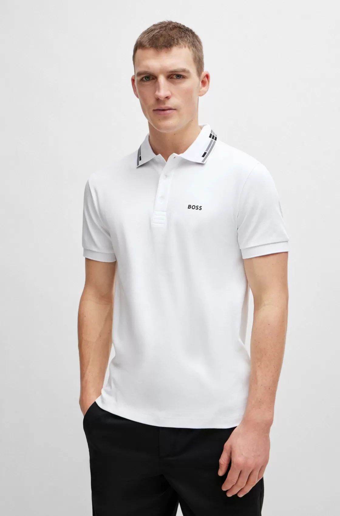 HUGO BOSS Interlock-cotton Slim-fit Polo Shirt With Collar Graphics White Best Sale