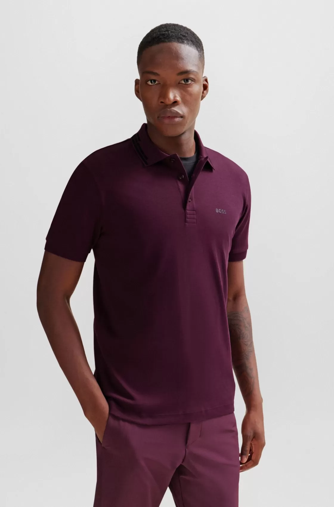 HUGO BOSS Interlock-cotton Slim-fit Polo Shirt With Collar Graphics light pink Cheap