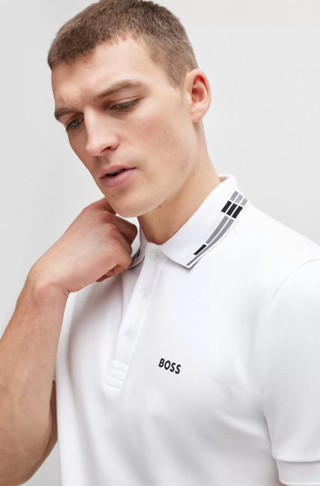 HUGO BOSS Interlock-cotton Slim-fit Polo Shirt With Collar Graphics White Best Sale
