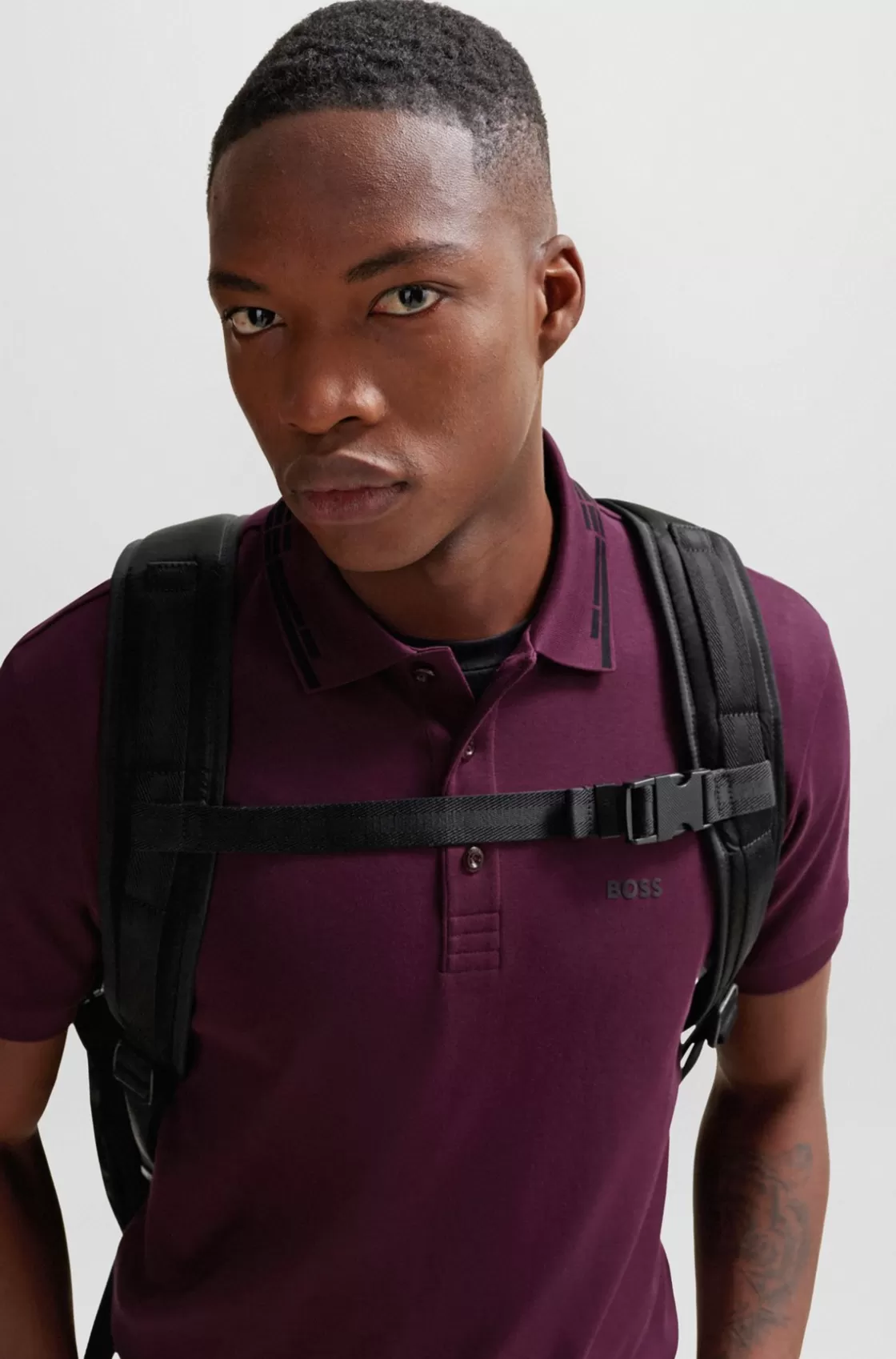 HUGO BOSS Interlock-cotton Slim-fit Polo Shirt With Collar Graphics light pink Cheap