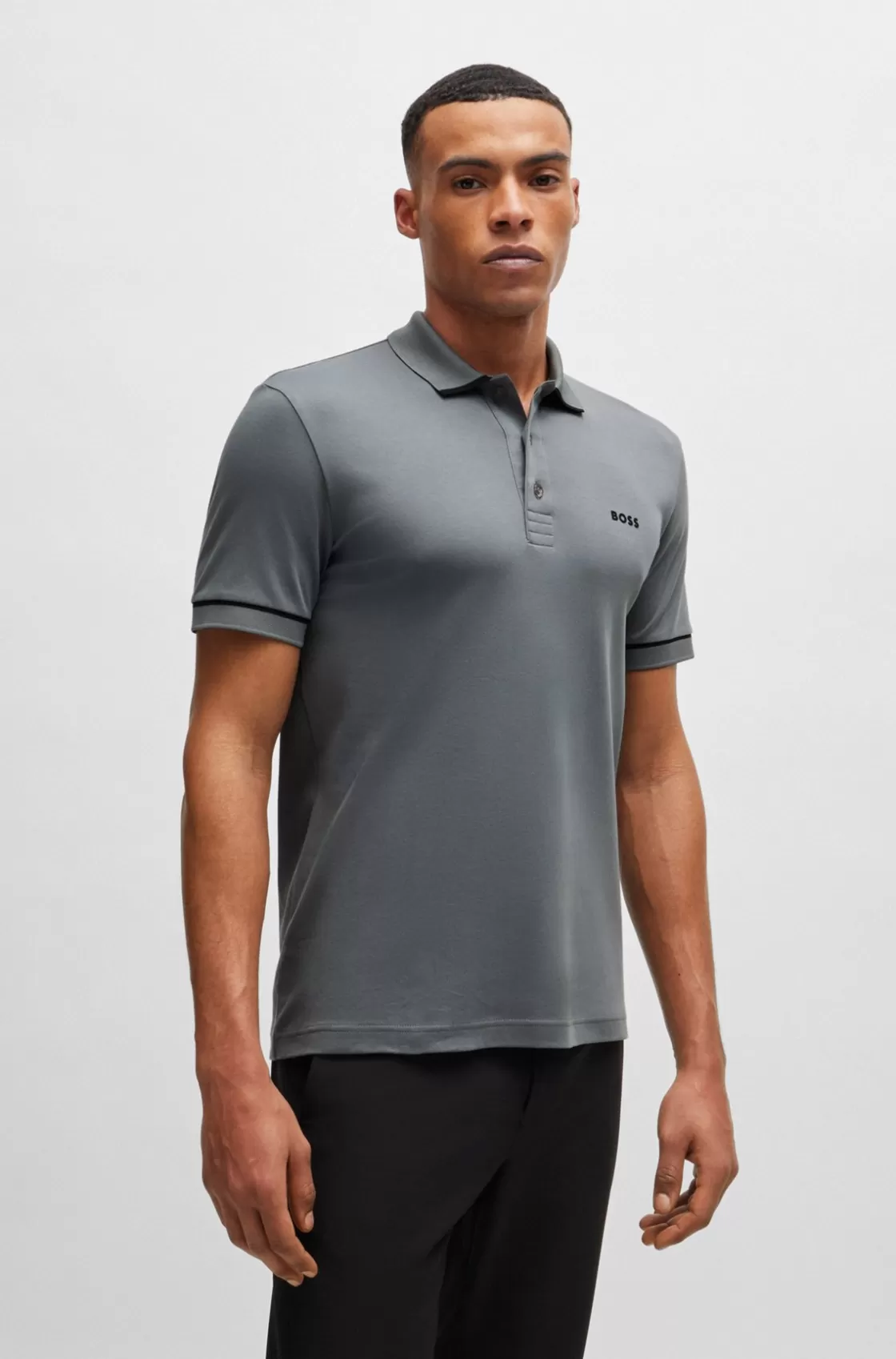 HUGO BOSS Interlock-cotton Slim-fit Polo Shirt With Contrast Trims Khaki Clearance