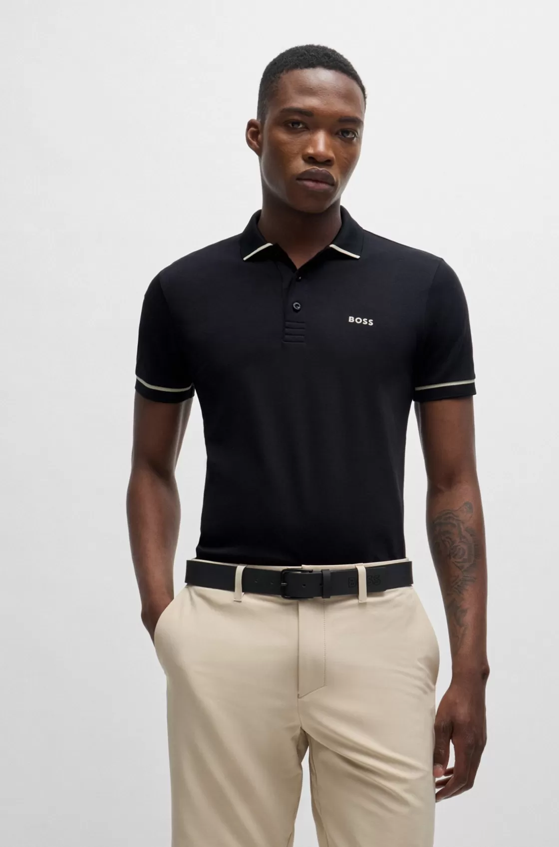 HUGO BOSS Interlock-cotton Slim-fit Polo Shirt With Contrast Trims Black Clearance
