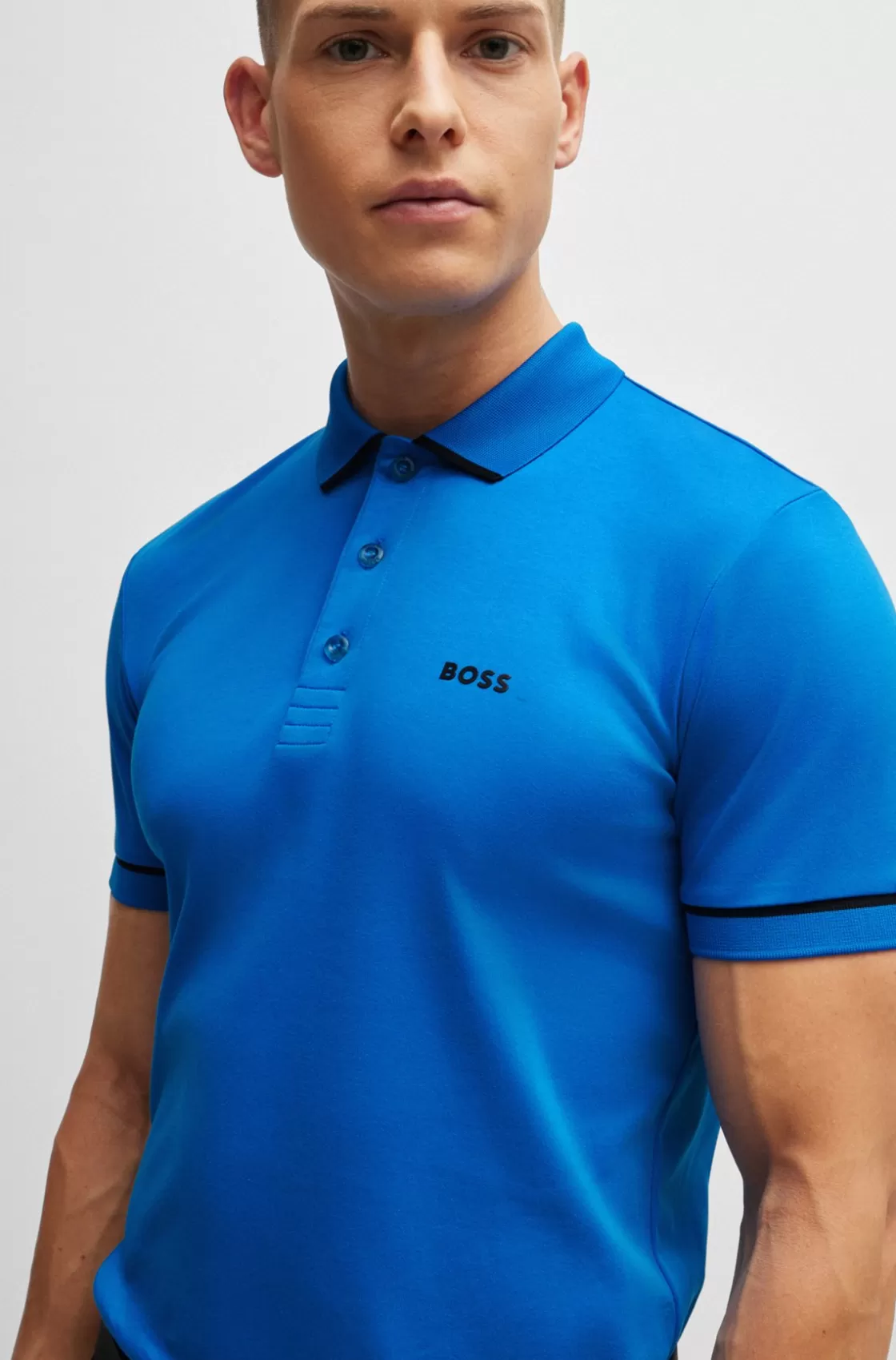 HUGO BOSS Interlock-cotton Slim-fit Polo Shirt With Contrast Trims Light Blue Cheap