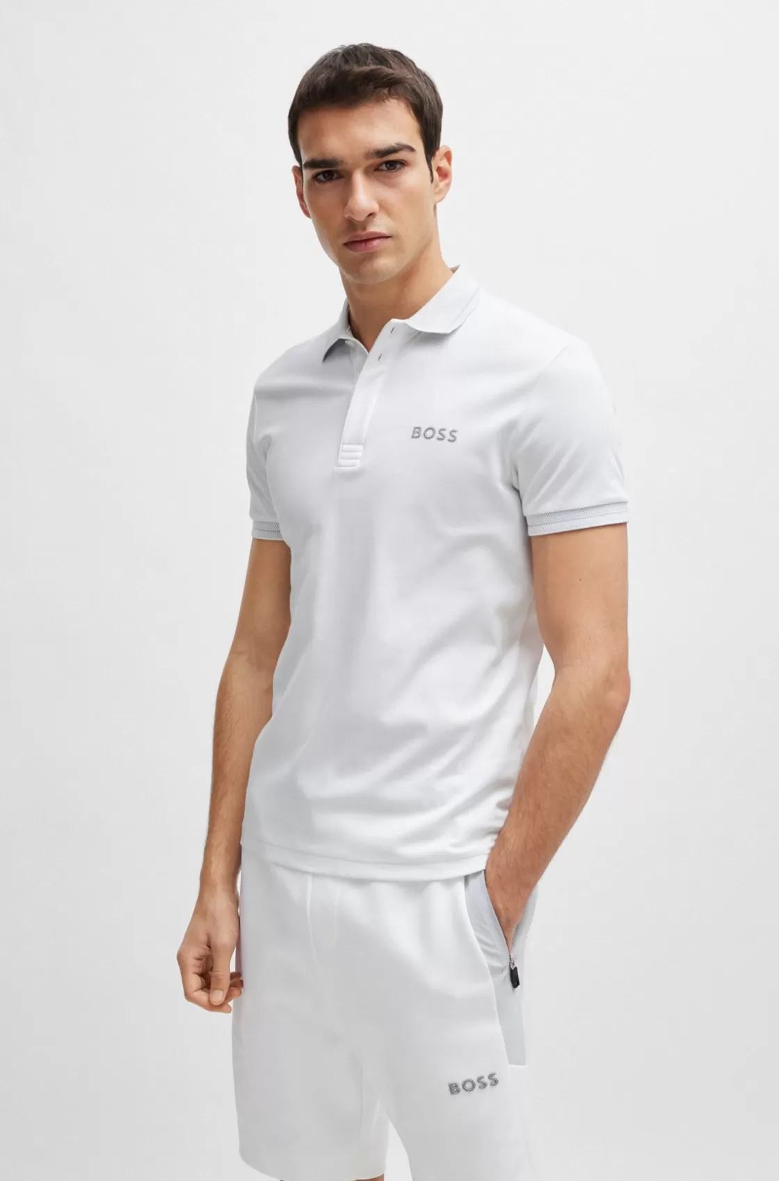 HUGO BOSS Interlock-cotton Slim-fit Polo Shirt With Mesh Logo White Sale