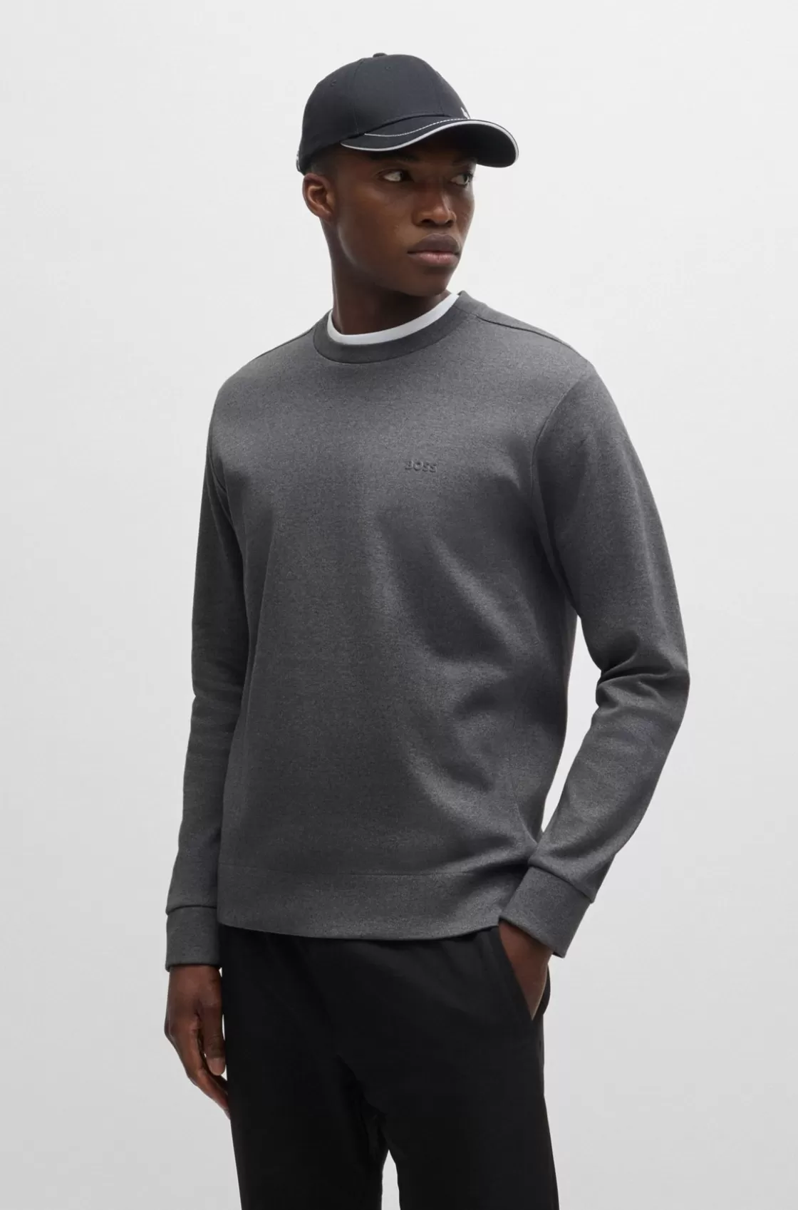 HUGO BOSS Interlock-cotton Sweatshirt With Logo Detail And Crew Neckline Grey Best Sale