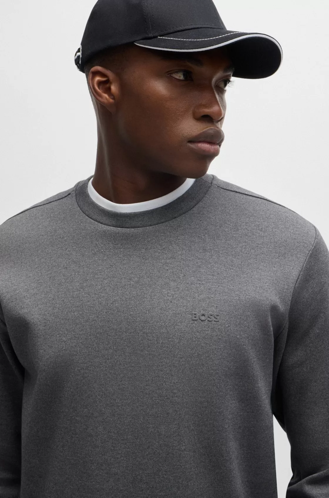 HUGO BOSS Interlock-cotton Sweatshirt With Logo Detail And Crew Neckline Grey Best Sale