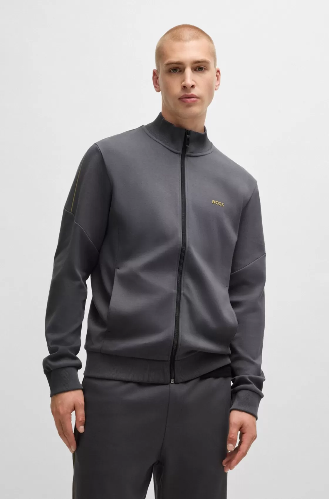HUGO BOSS Interlock-cotton Tracksuit With Logo Details Dark Grey Sale