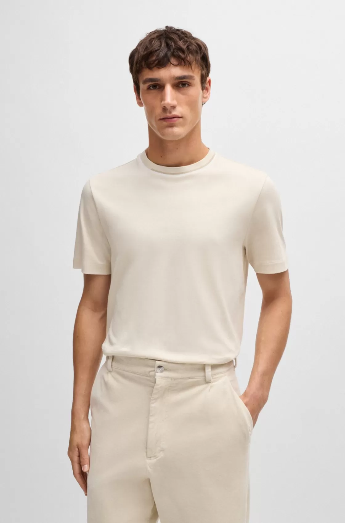 HUGO BOSS Interlock-cotton T-shirt With Color-block Collar White Store