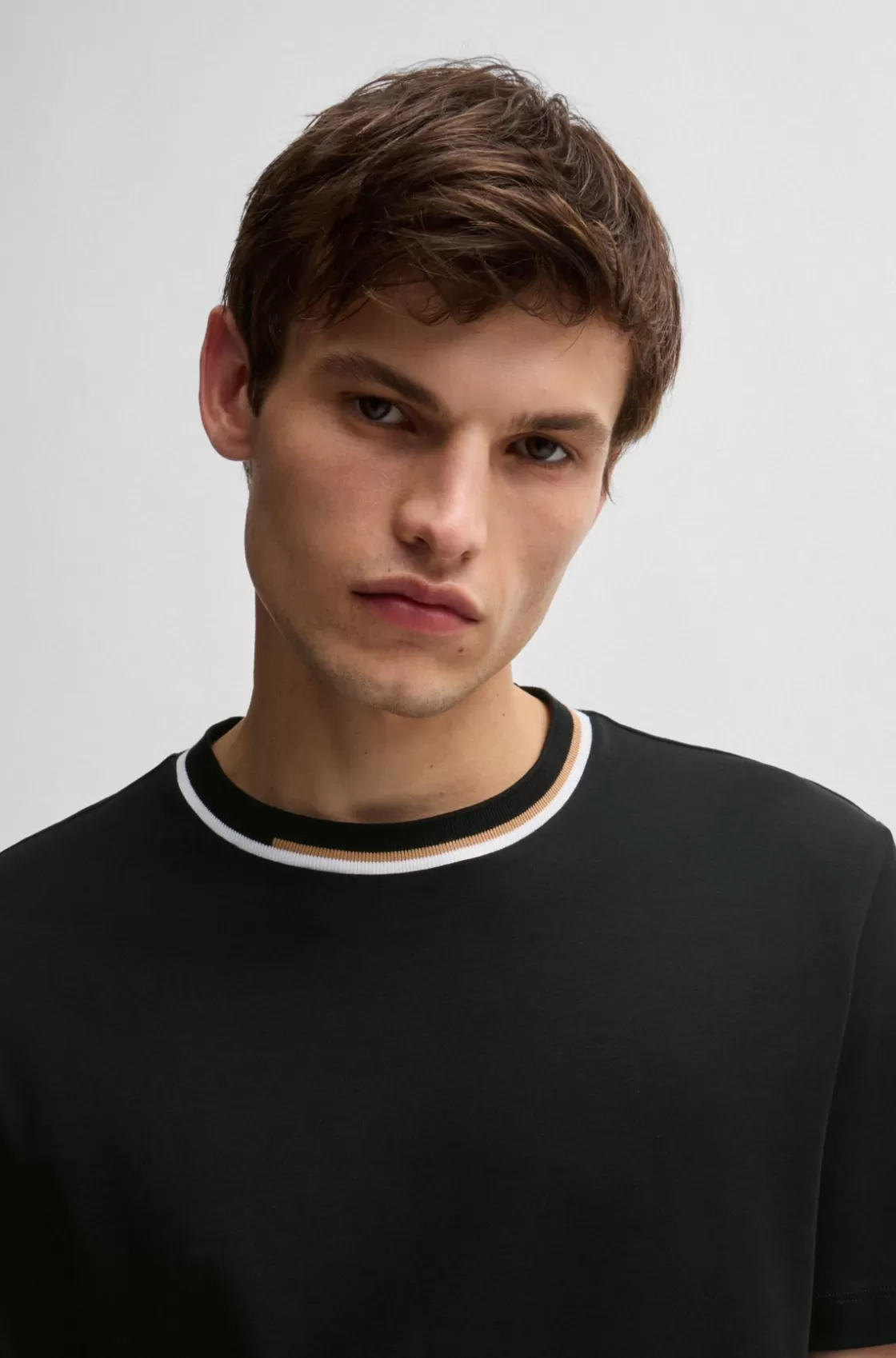 HUGO BOSS Interlock-cotton T-shirt With Color-block Collar Black Store