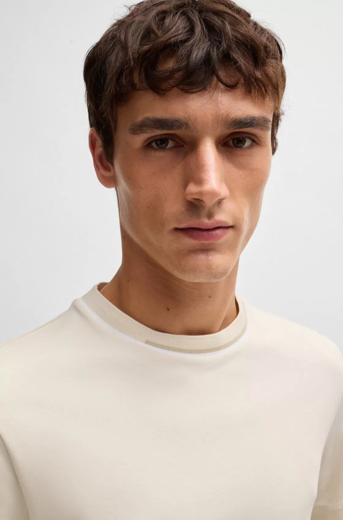 HUGO BOSS Interlock-cotton T-shirt With Color-block Collar White Store