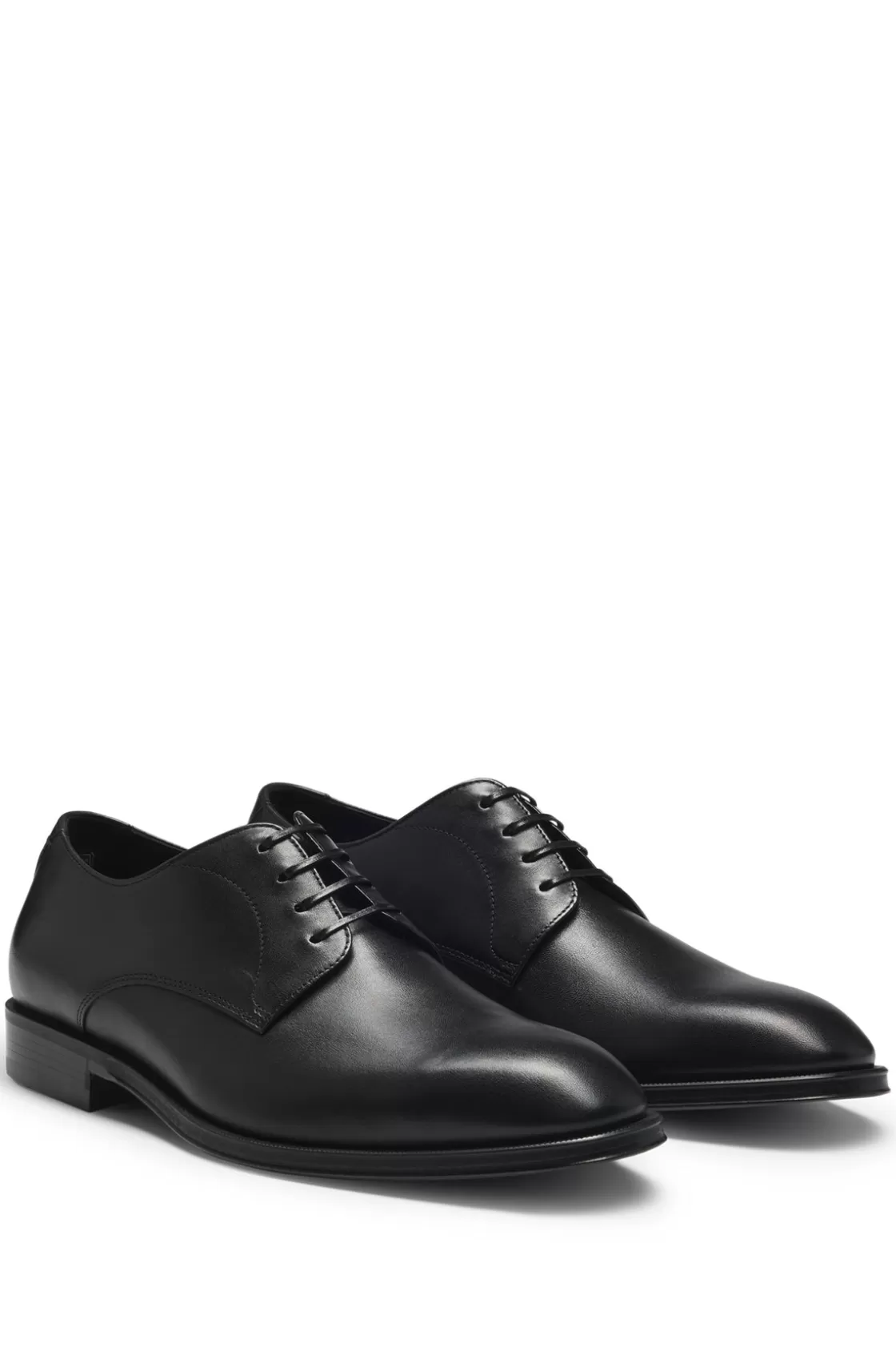 HUGO BOSS Italian Leather Derby Shoes With Stitching Details Black Shop