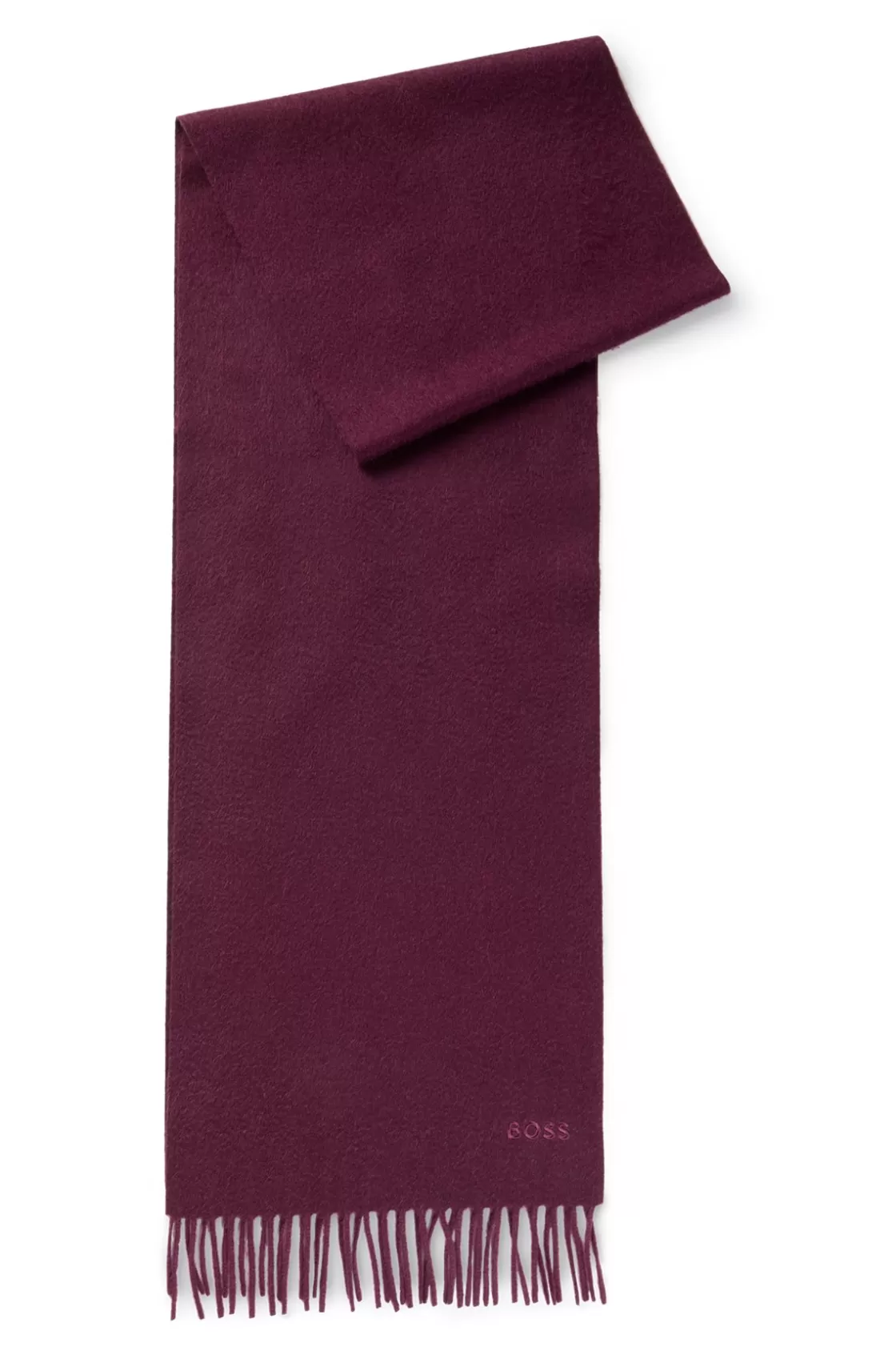 HUGO BOSS Italian-cashmere Scarf With Fringing And Embroidered Logo Dark Purple Flash Sale